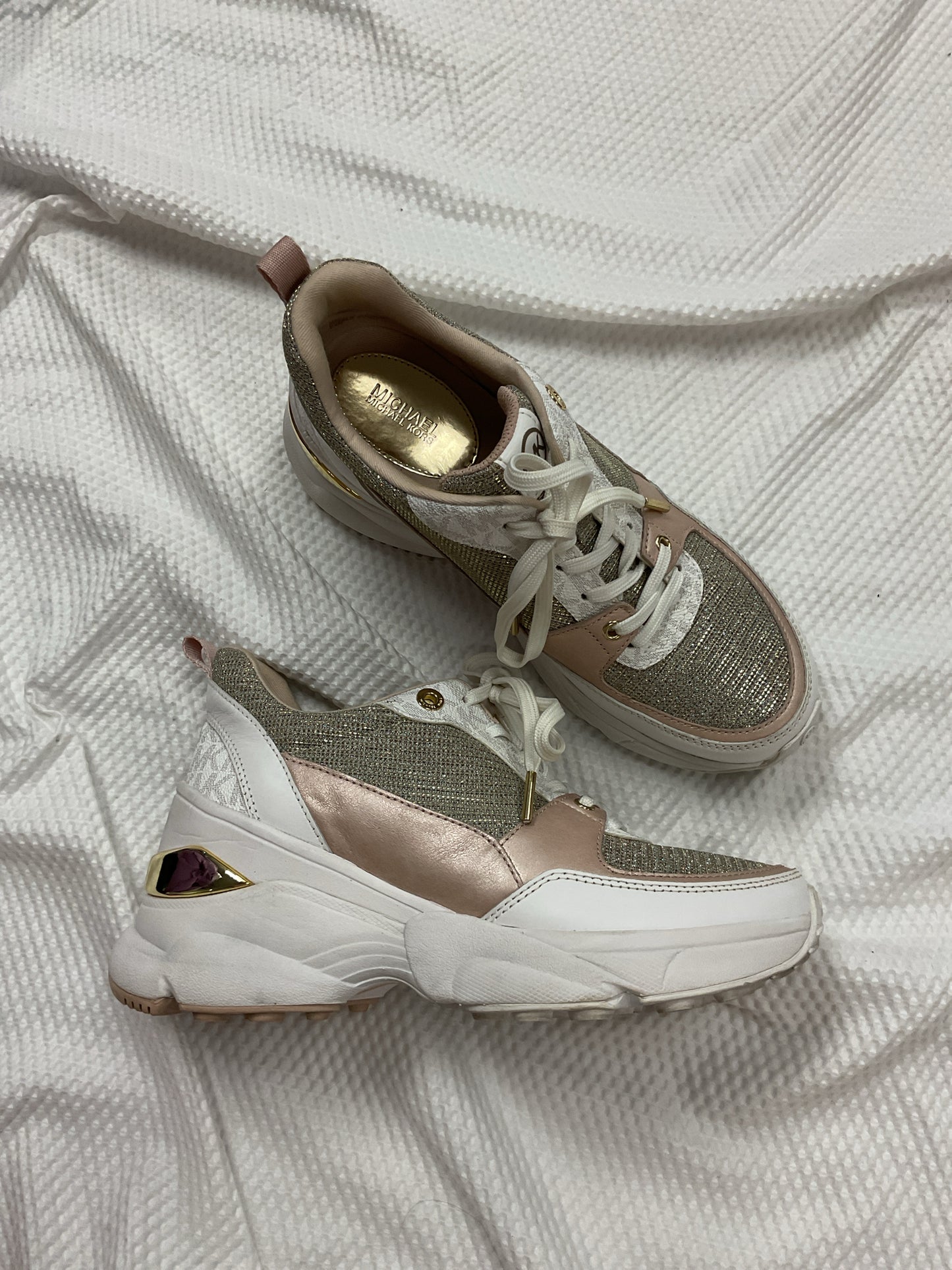 Michael Kors 8.5 Pink shoes glitter sneakers gold vanilla plaform