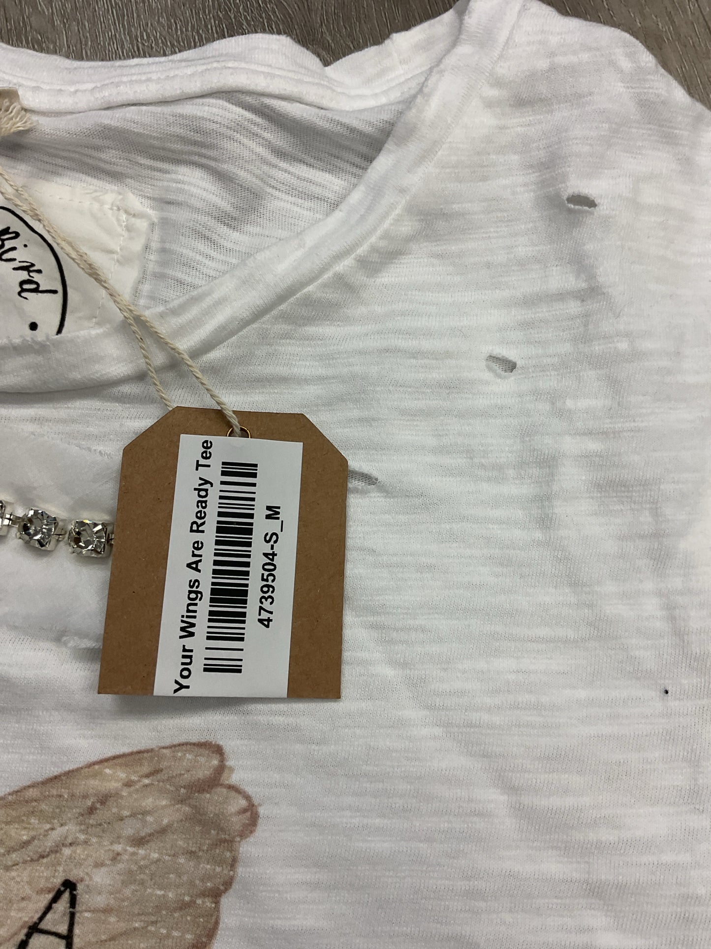 A Rare Bird Size S White Shirt destressed caterpillar