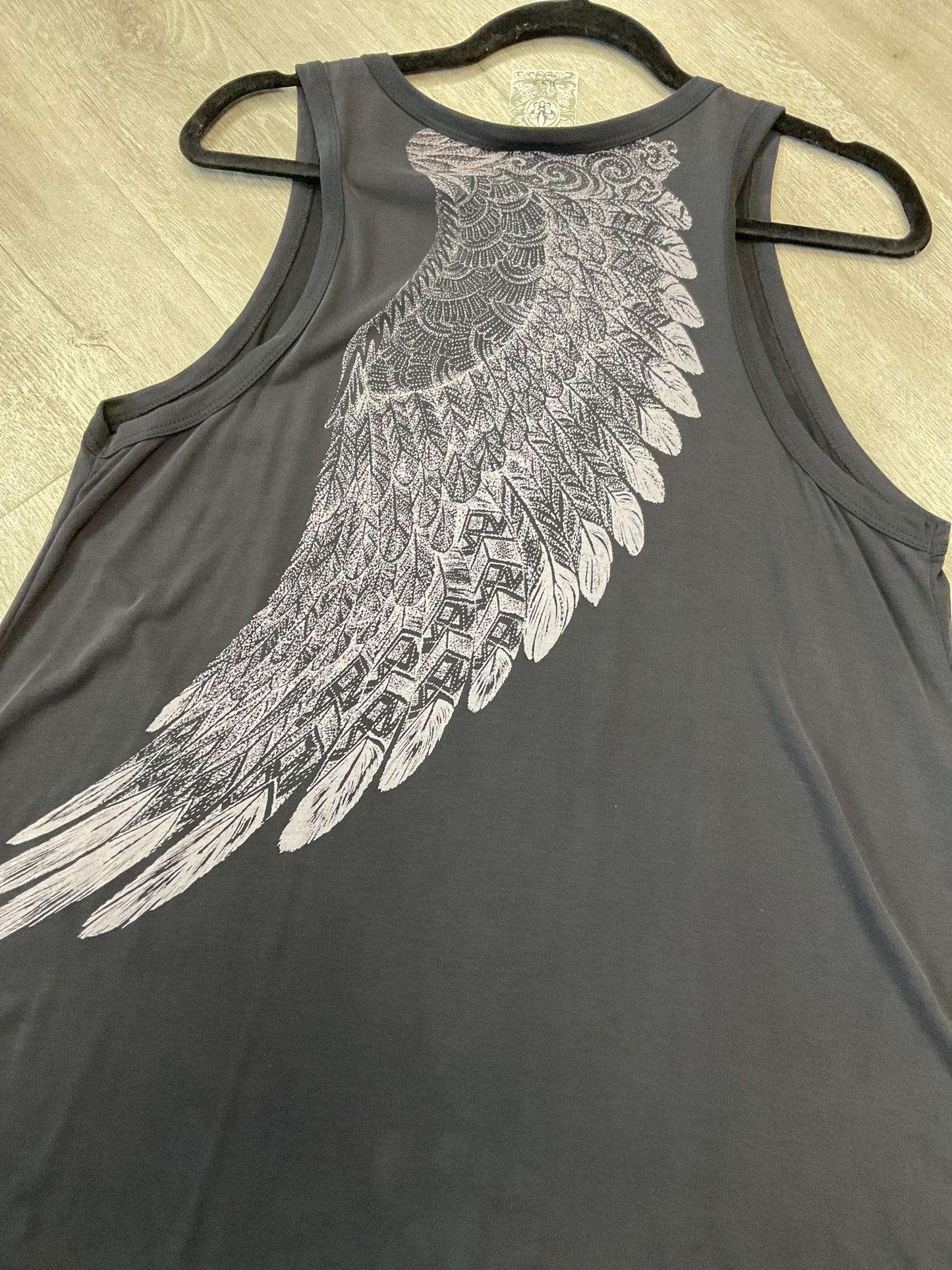 Vocal Size XL Gray Shirt bling rhinestone feather tank top