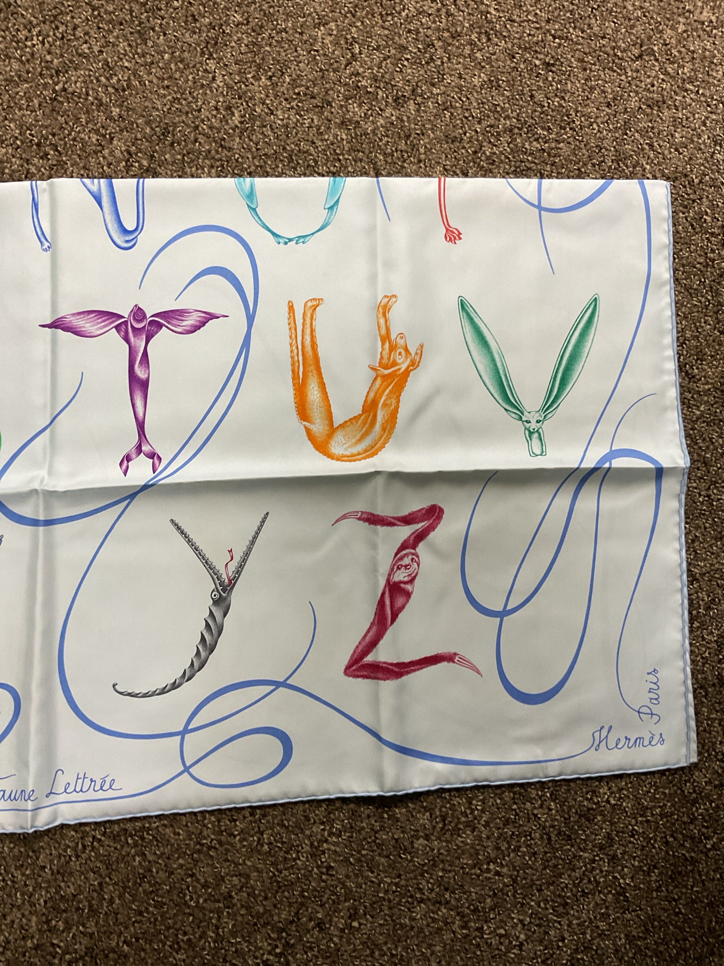 Hermes Scarf Faune Letree NWT new in box light blue