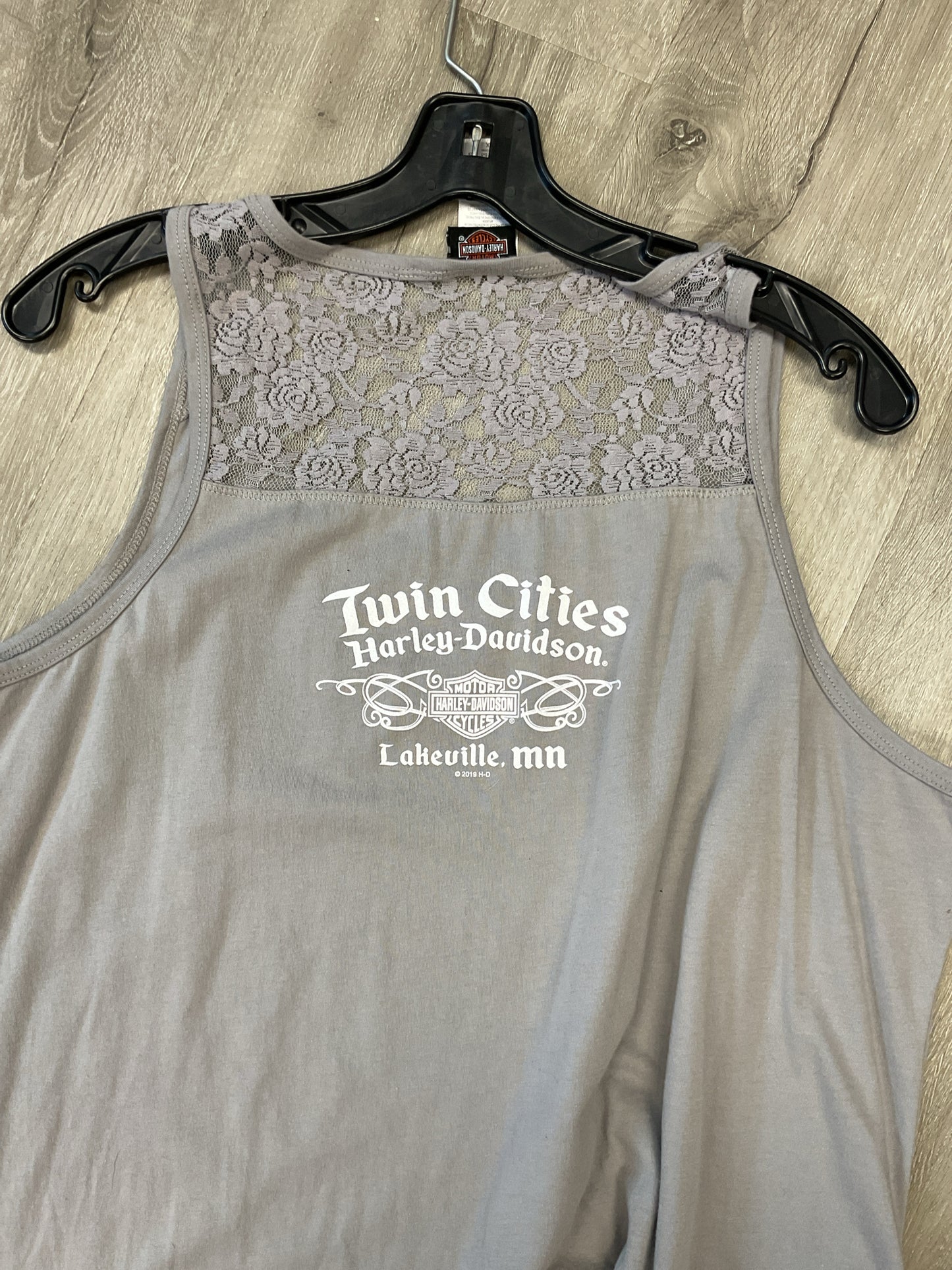 Harley Davidson Size 2X Gray Shirt rhinestone tank top pink feathers