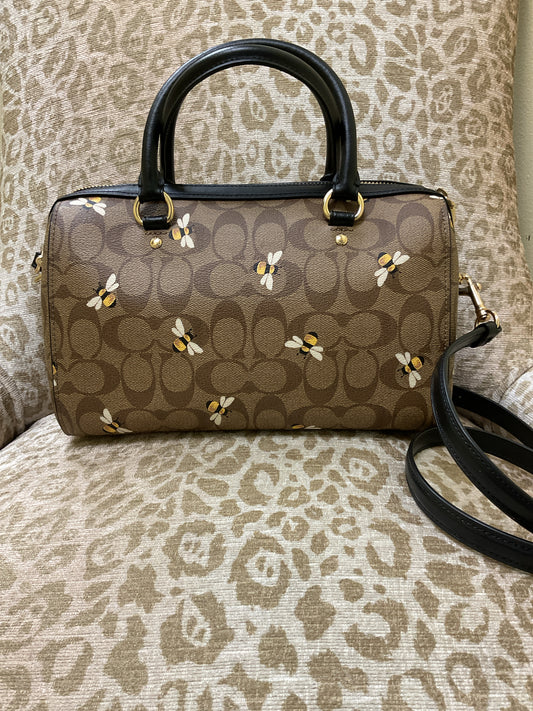 coach Purse C8591 Rowan Satchel Crossbody Bag Signature Bee Print