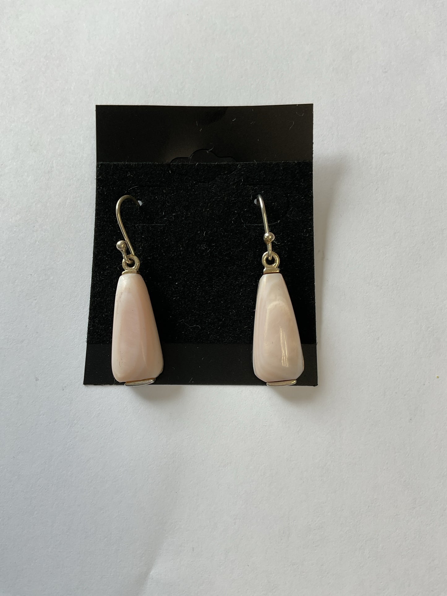 Sterling Silver Earrings dangle hook mother of pearl pink