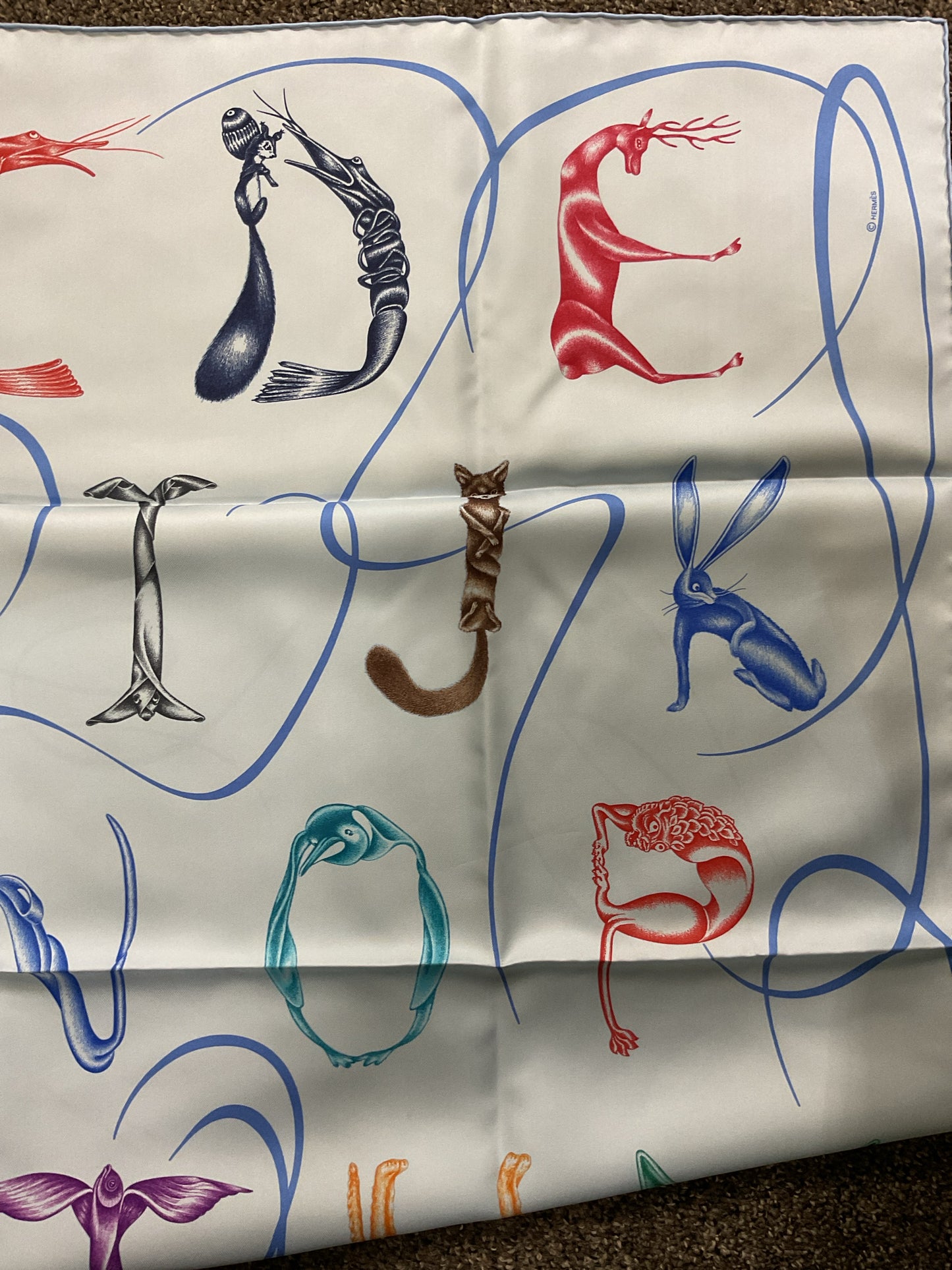 Hermes Scarf Faune Letree NWT new in box light blue