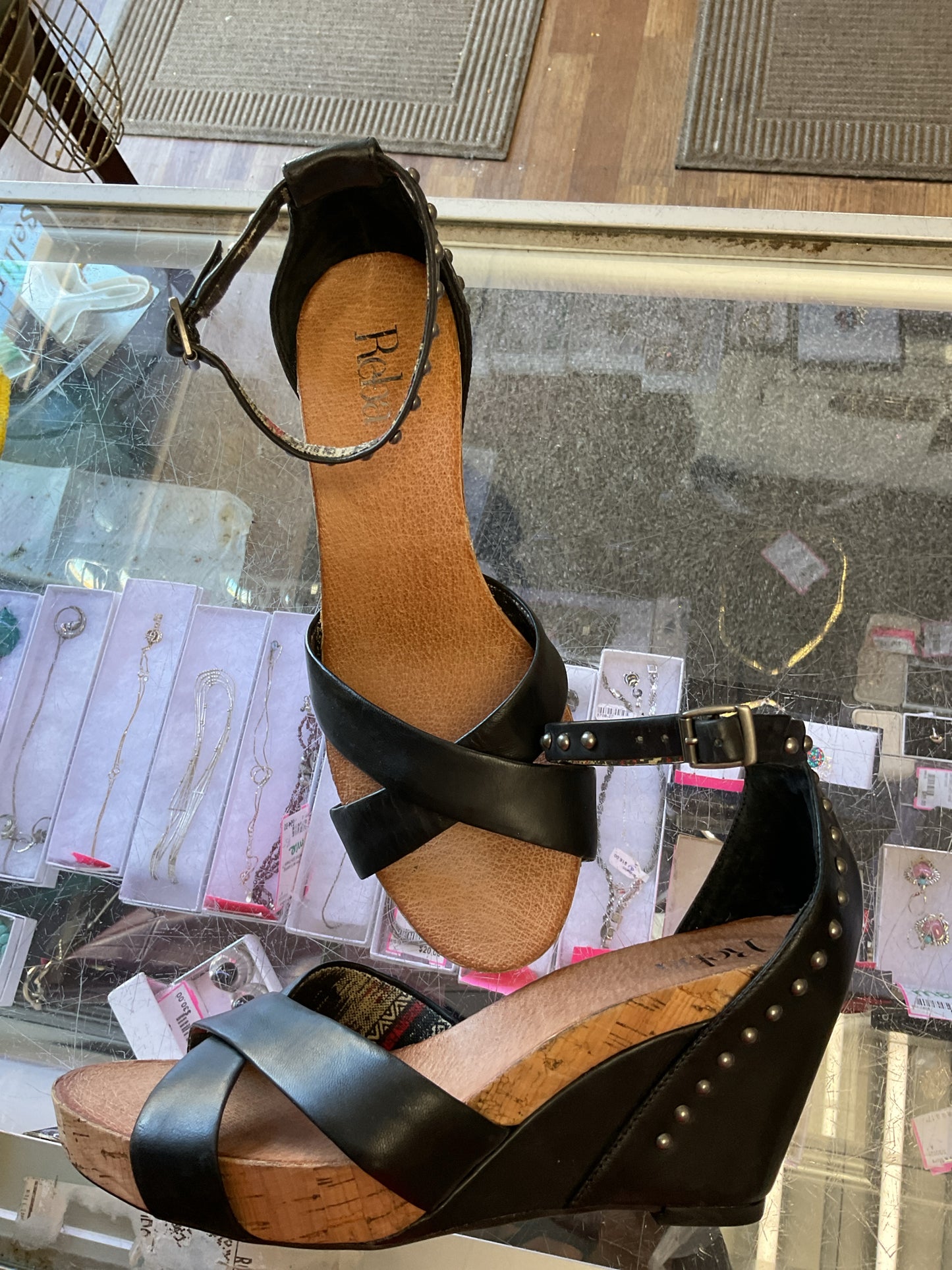 REBA 7.5 Black Sandals leather upper NWOB