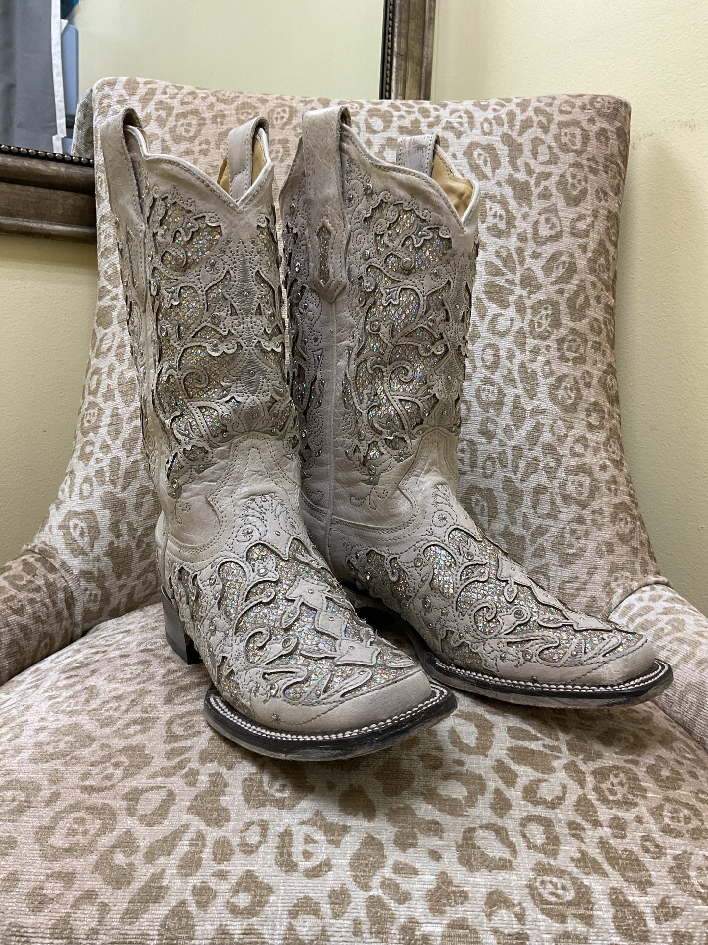 Corral 7 Ivory Boots crystal glitter inlay Wedding boots