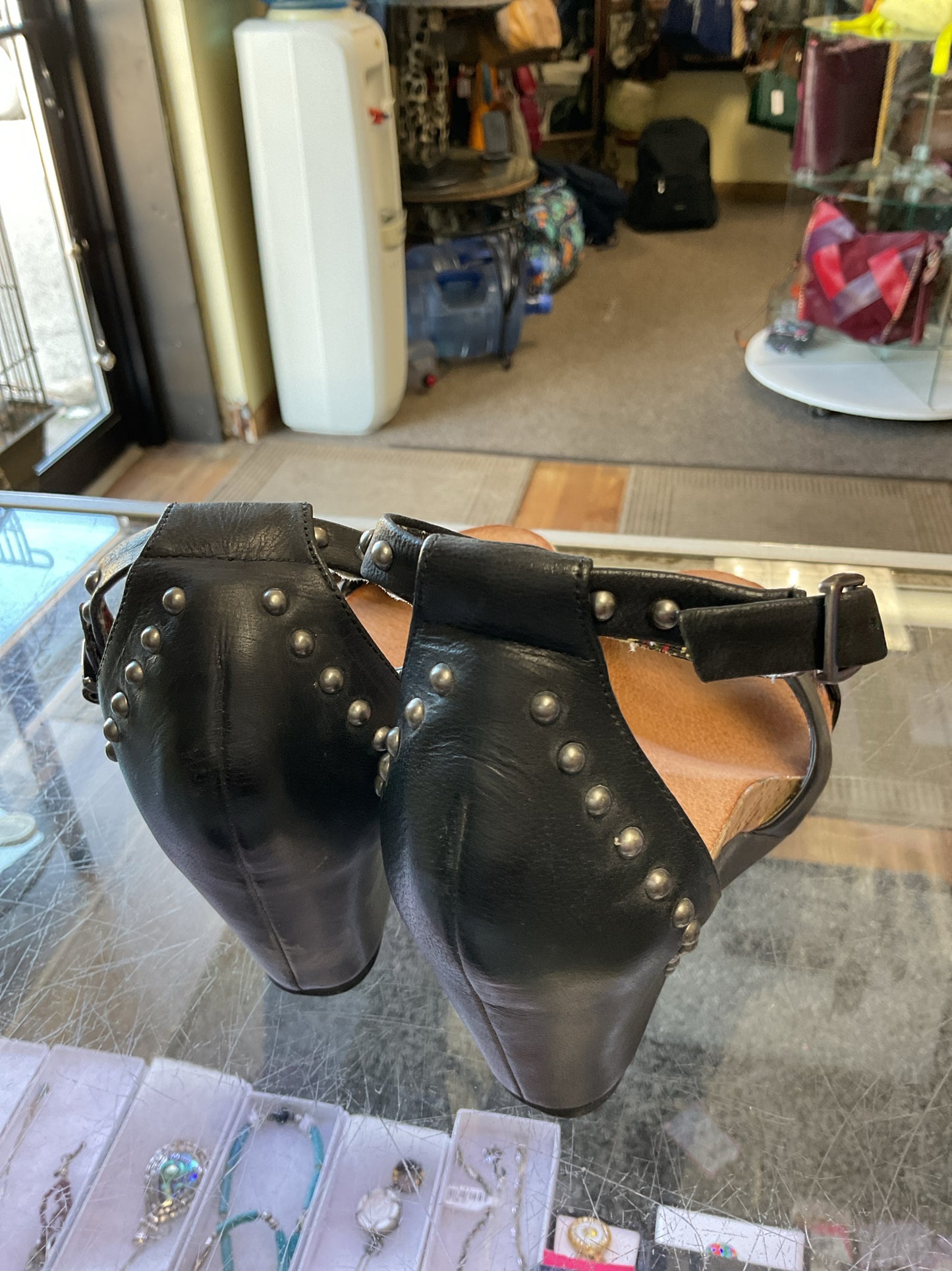 REBA 7.5 Black Sandals leather upper NWOB