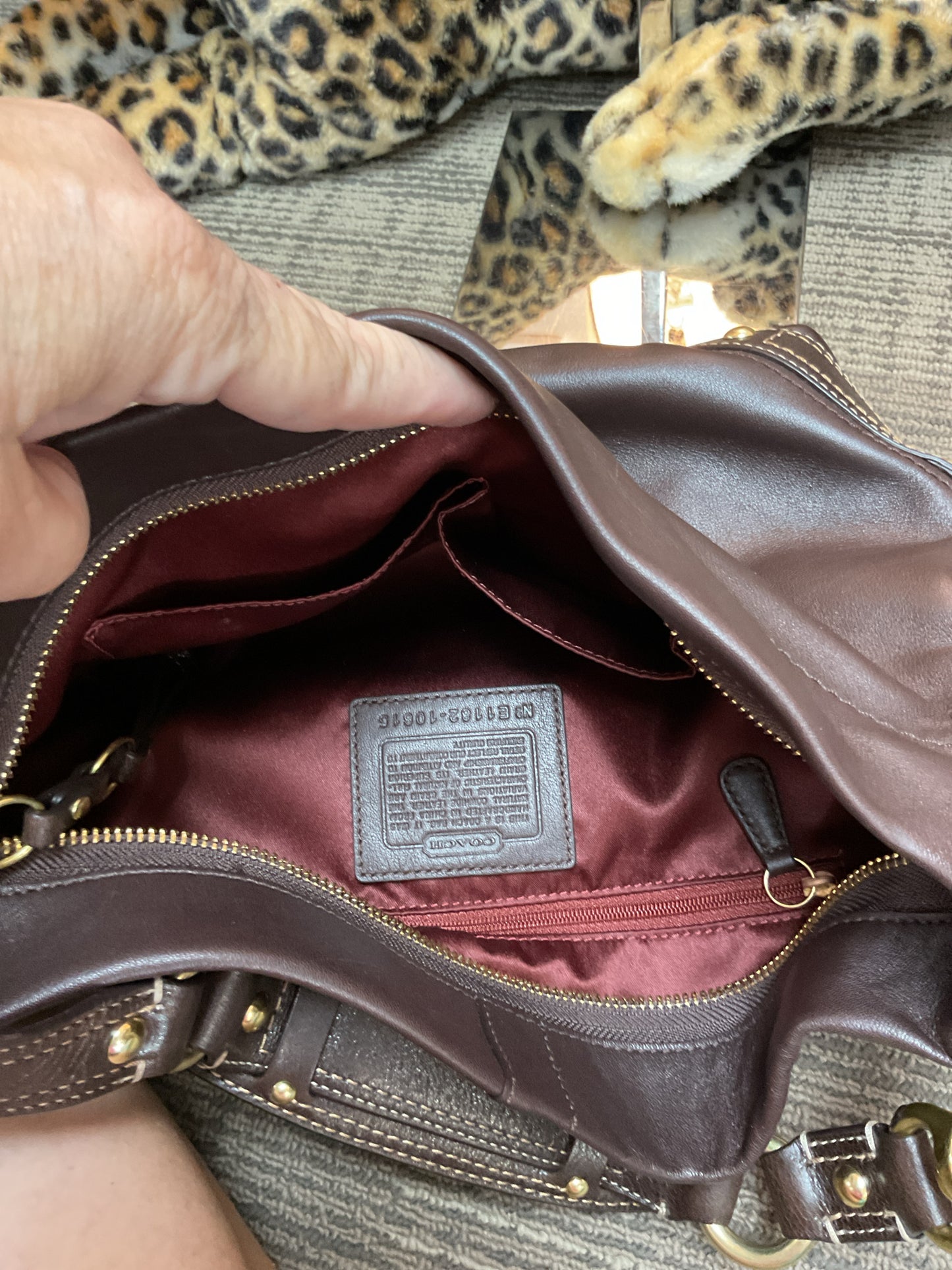 coach Purse Carly Y2K Brown Leather Shoulder Bag #10615 brass Hardware