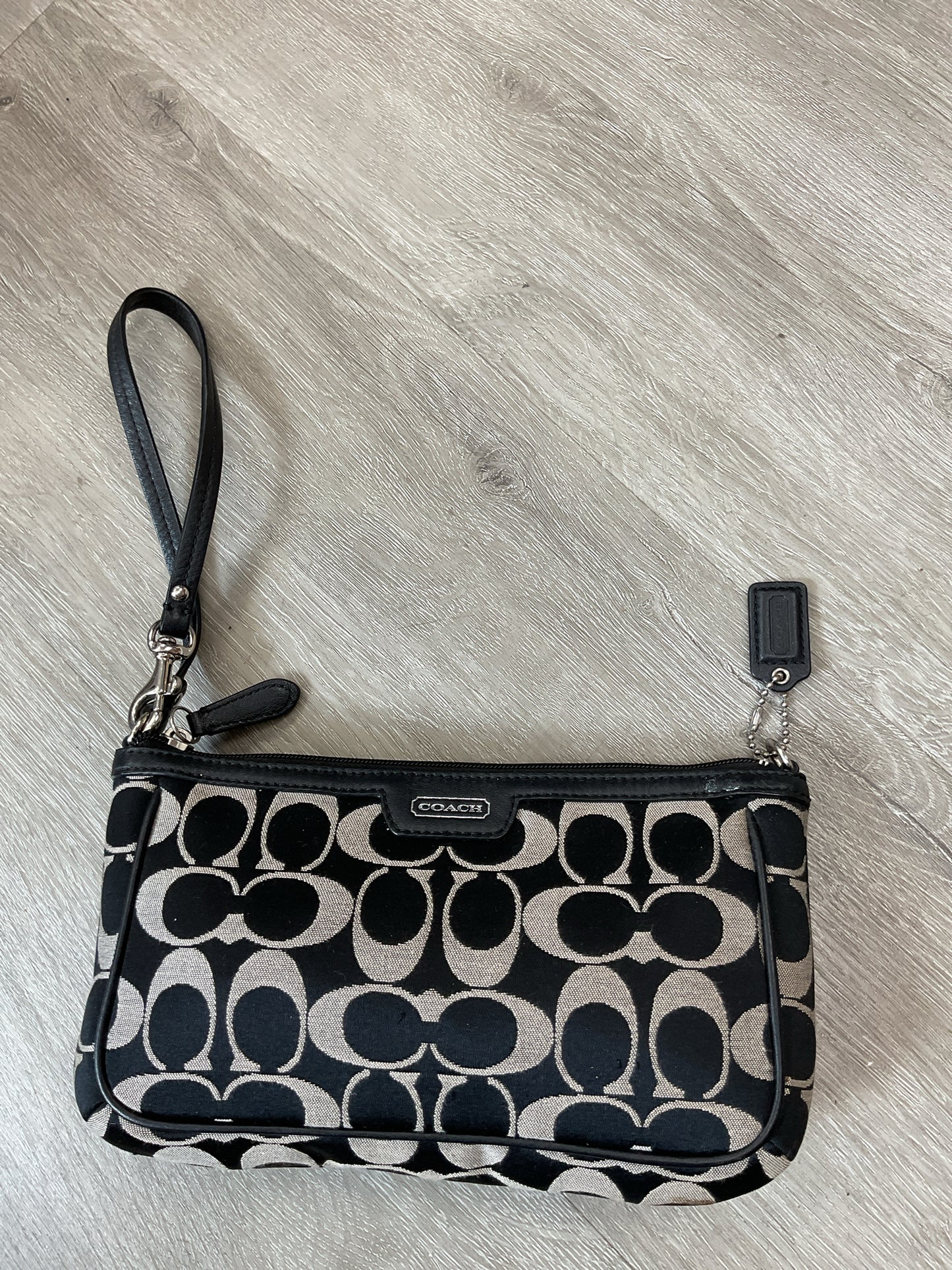coach Purse Y2K vintage black signiture fabric leather trim large wristlet