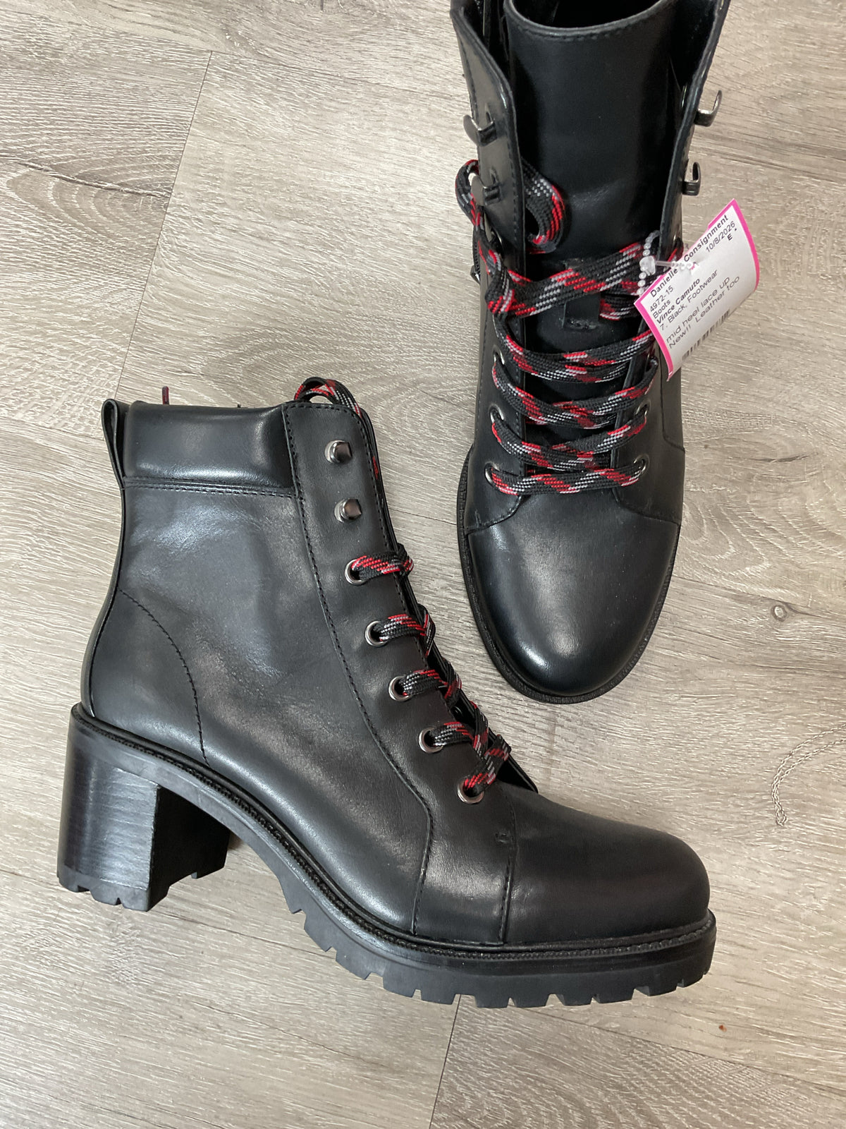 Vince Camuto 7 Black Boots NWOB red lace up heeled  New
