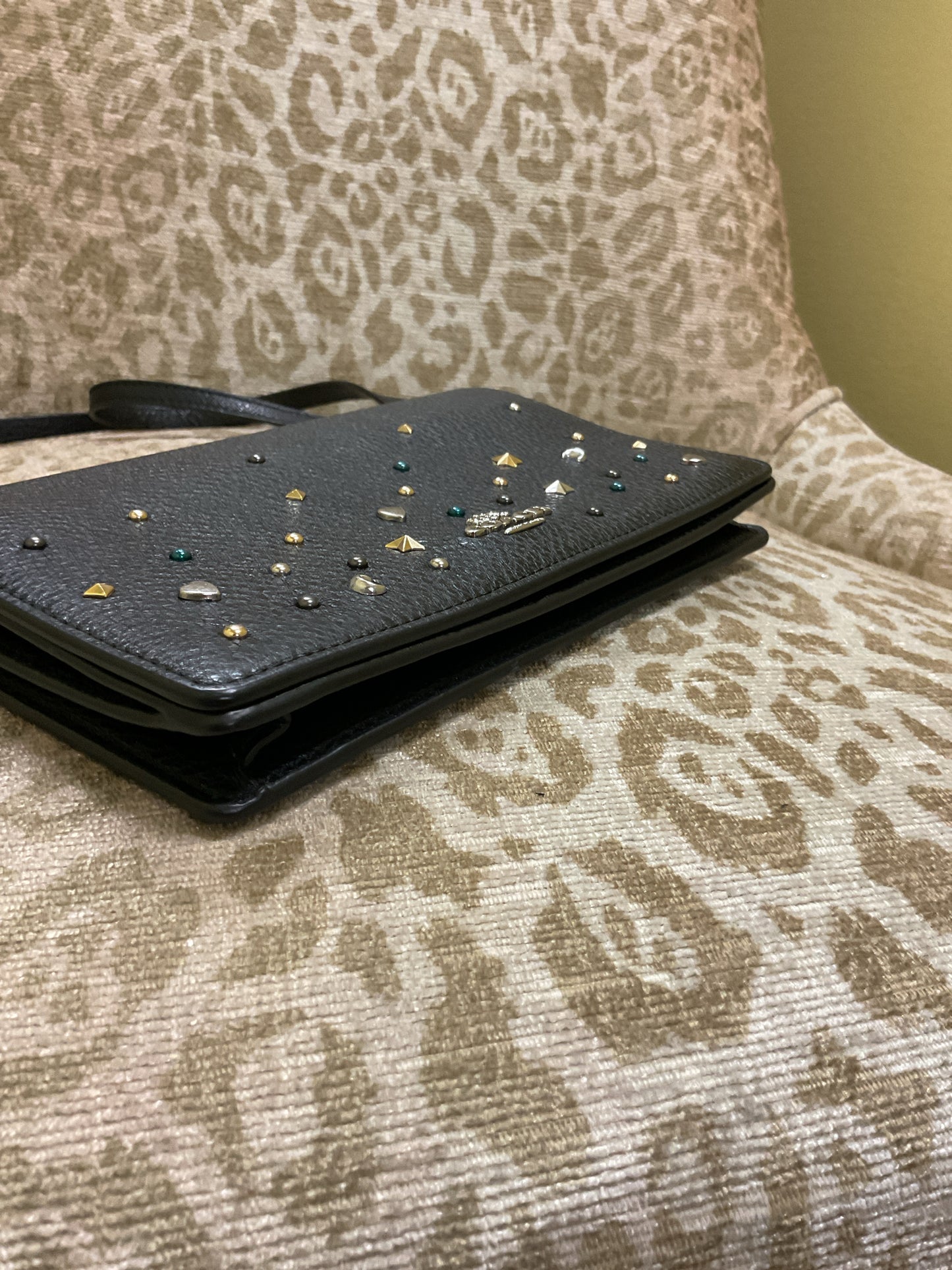 Purse moon & stars studded wallet crossbody flap purse black leather
