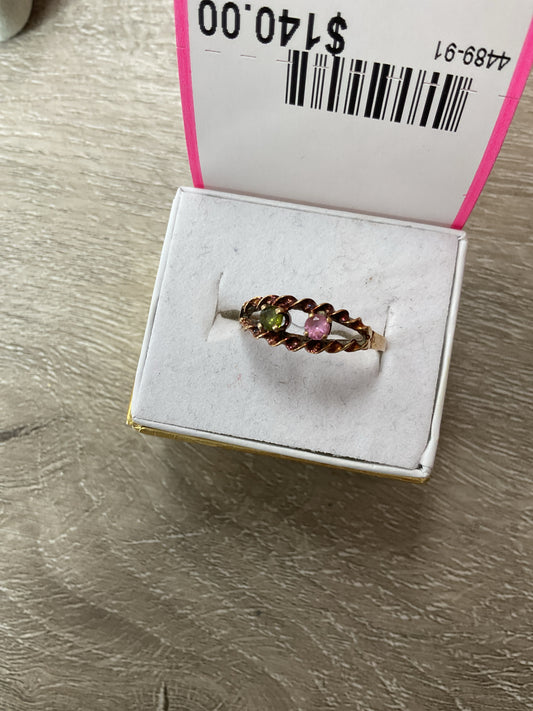 10K Ring rose gold pink and green gems size 9