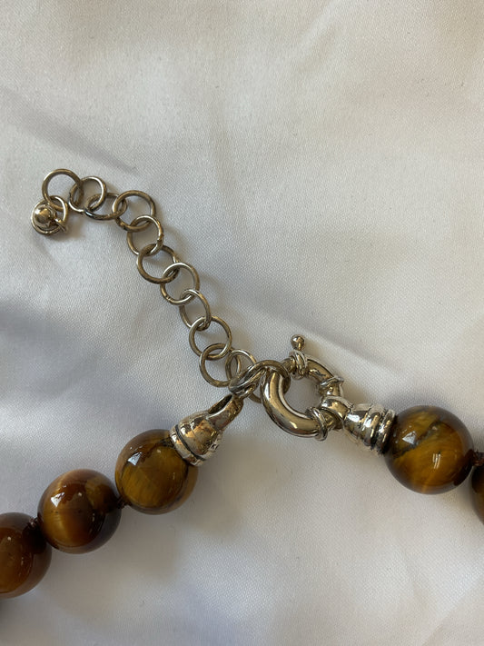 Tiger's Eye Necklace large bead with sterling WK 925