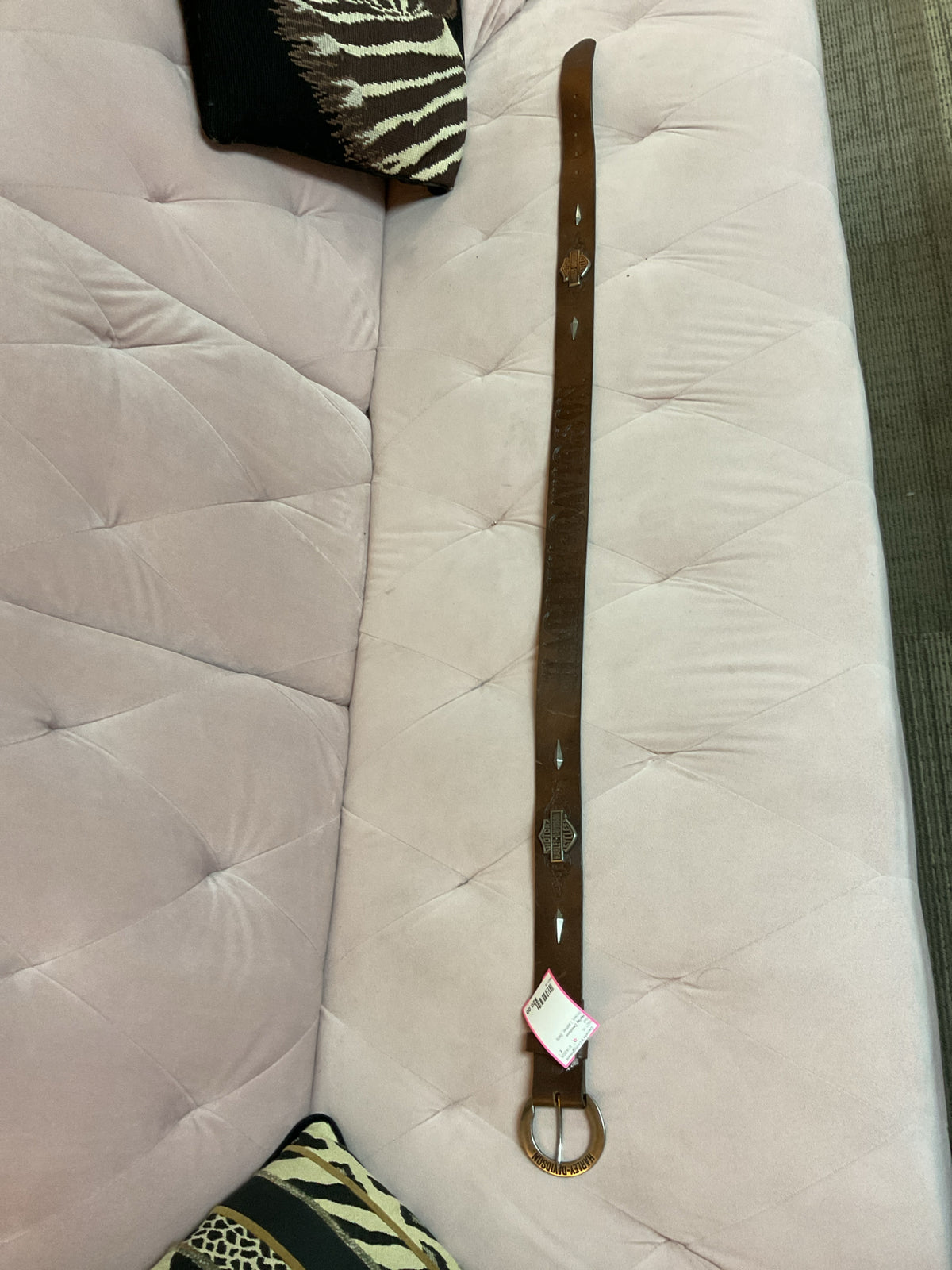 Harley Davidson Belt Men's  brown embossed metal bar & sheild