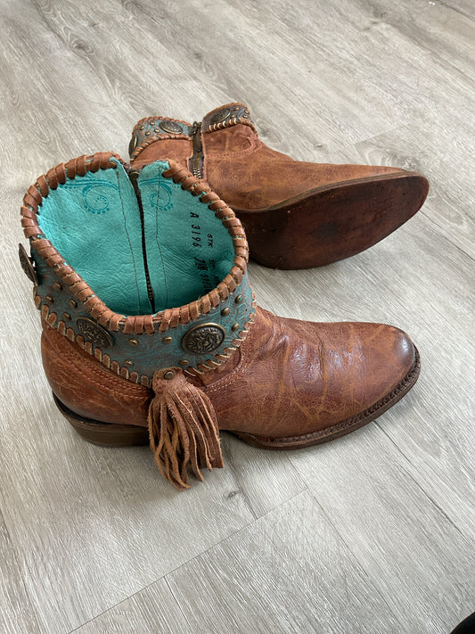 Corral 7.5 Brown Boots ankle fringe booties