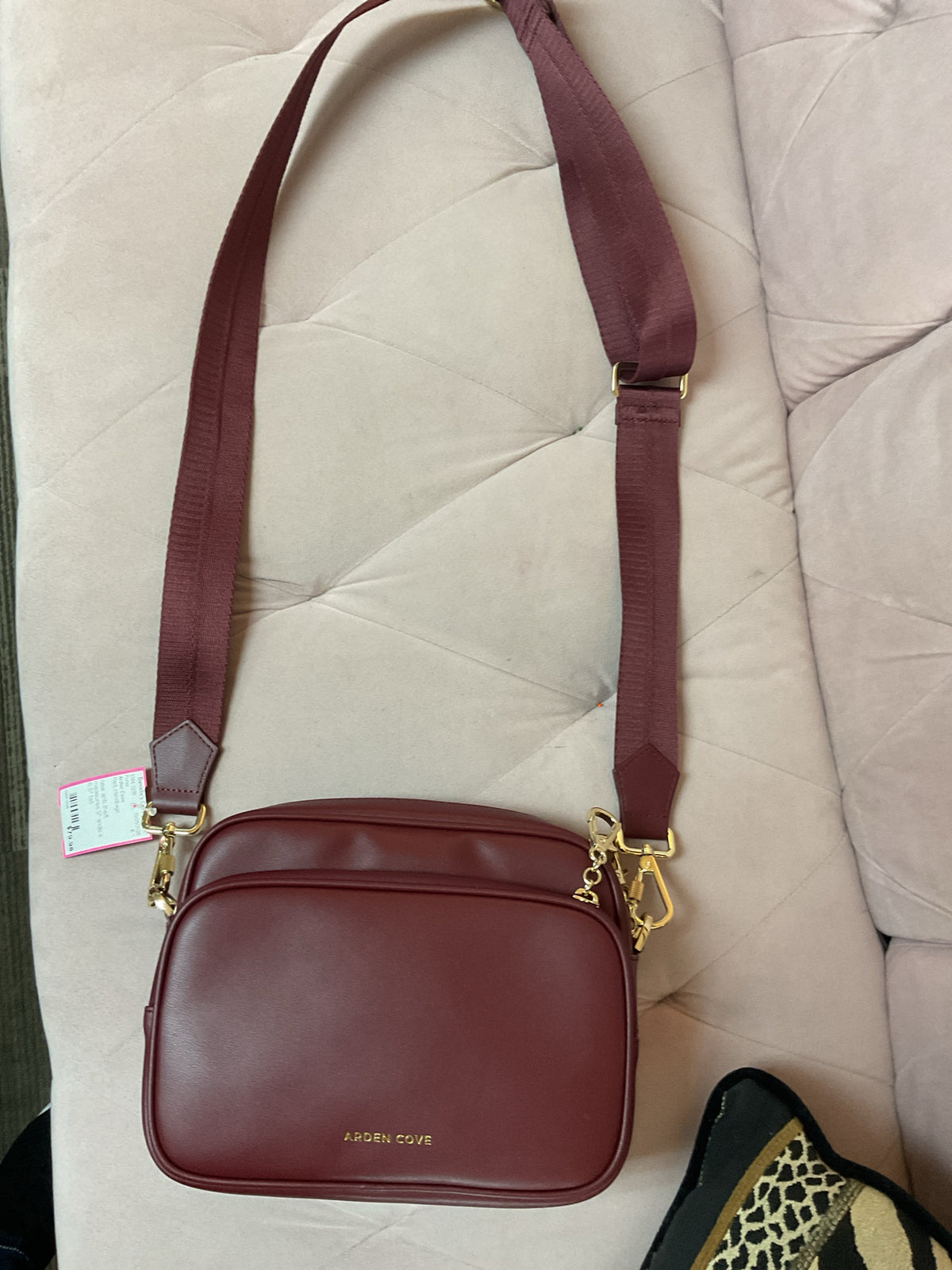 Arden Cove Purse burgundy leather anti theft wire in strap NWOT crossbody