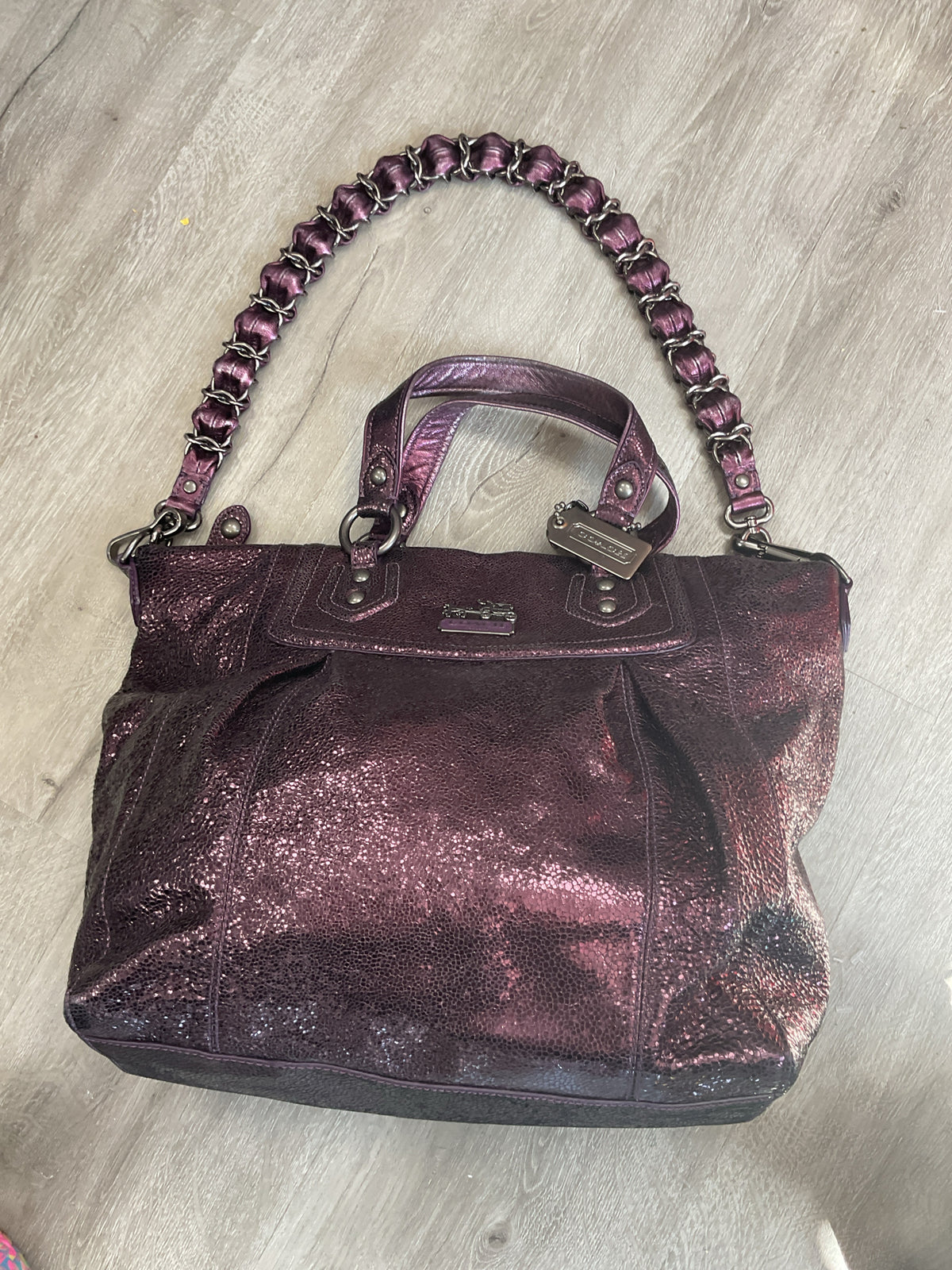 coach Purse Vintage 14421 MADISON TEXTURED METALLIC PURPLE LG CLAIRE HANDBAG