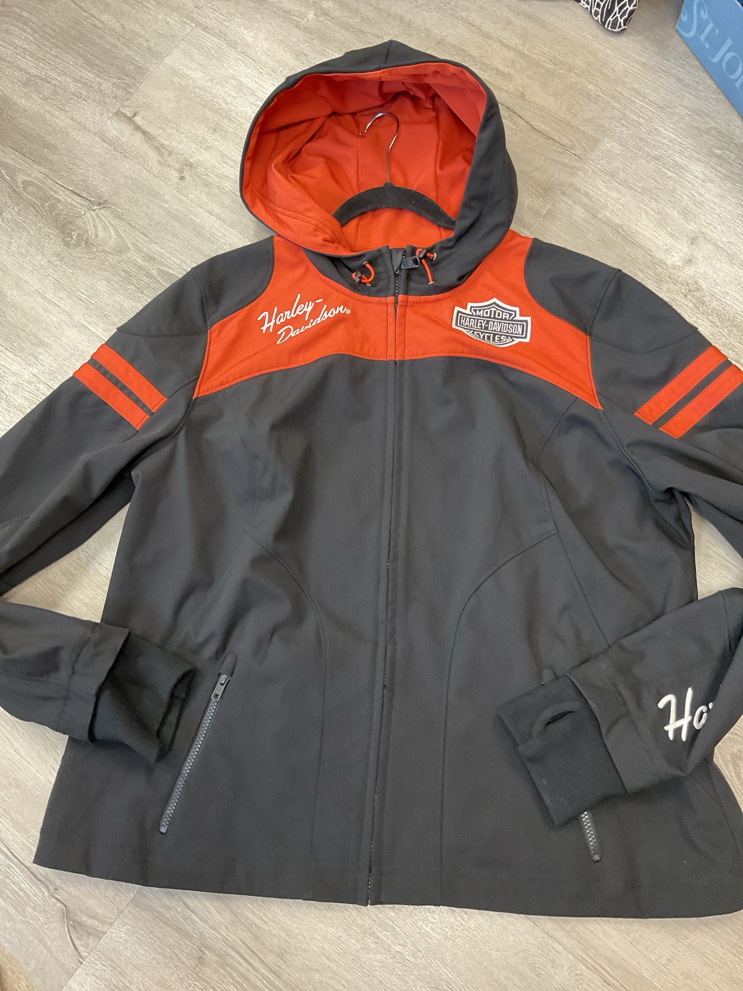 Harley Davidson Size 2X Black jacket zip orange and black nylon