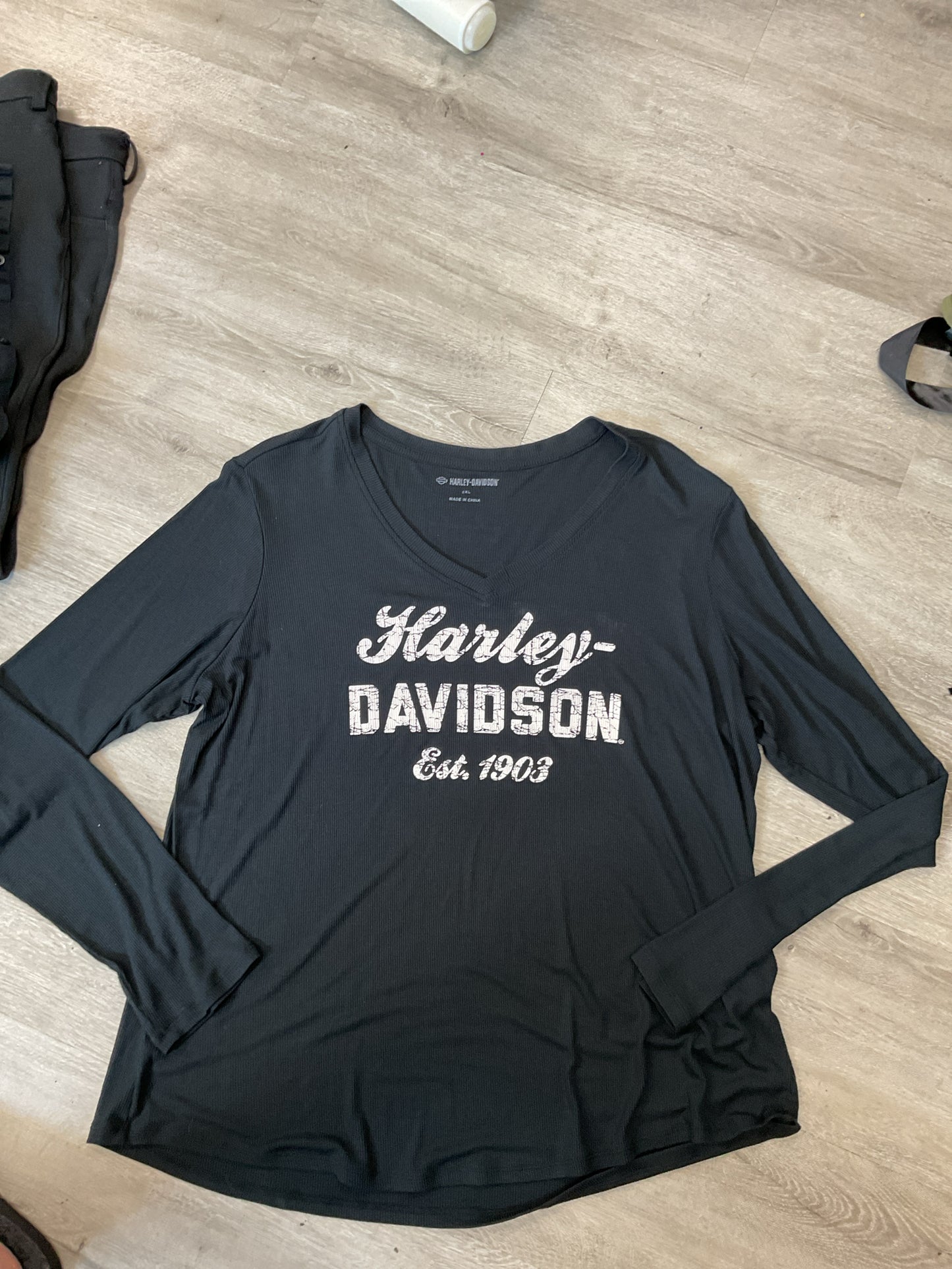 Harley Davidson Size 2X Black Shirt ribbed long sleeve V neck