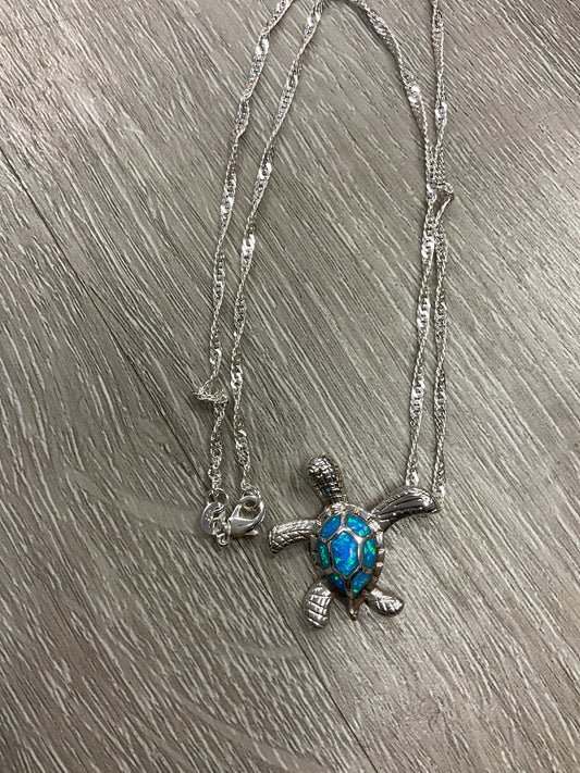 925 Sterling Necklace 17" with opal turtle pendant