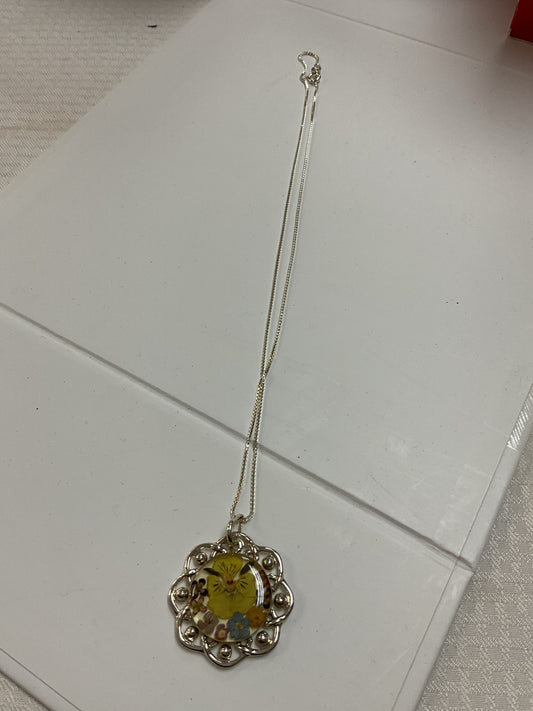 925 Sterling Necklace compressed flower pendant 18" chain