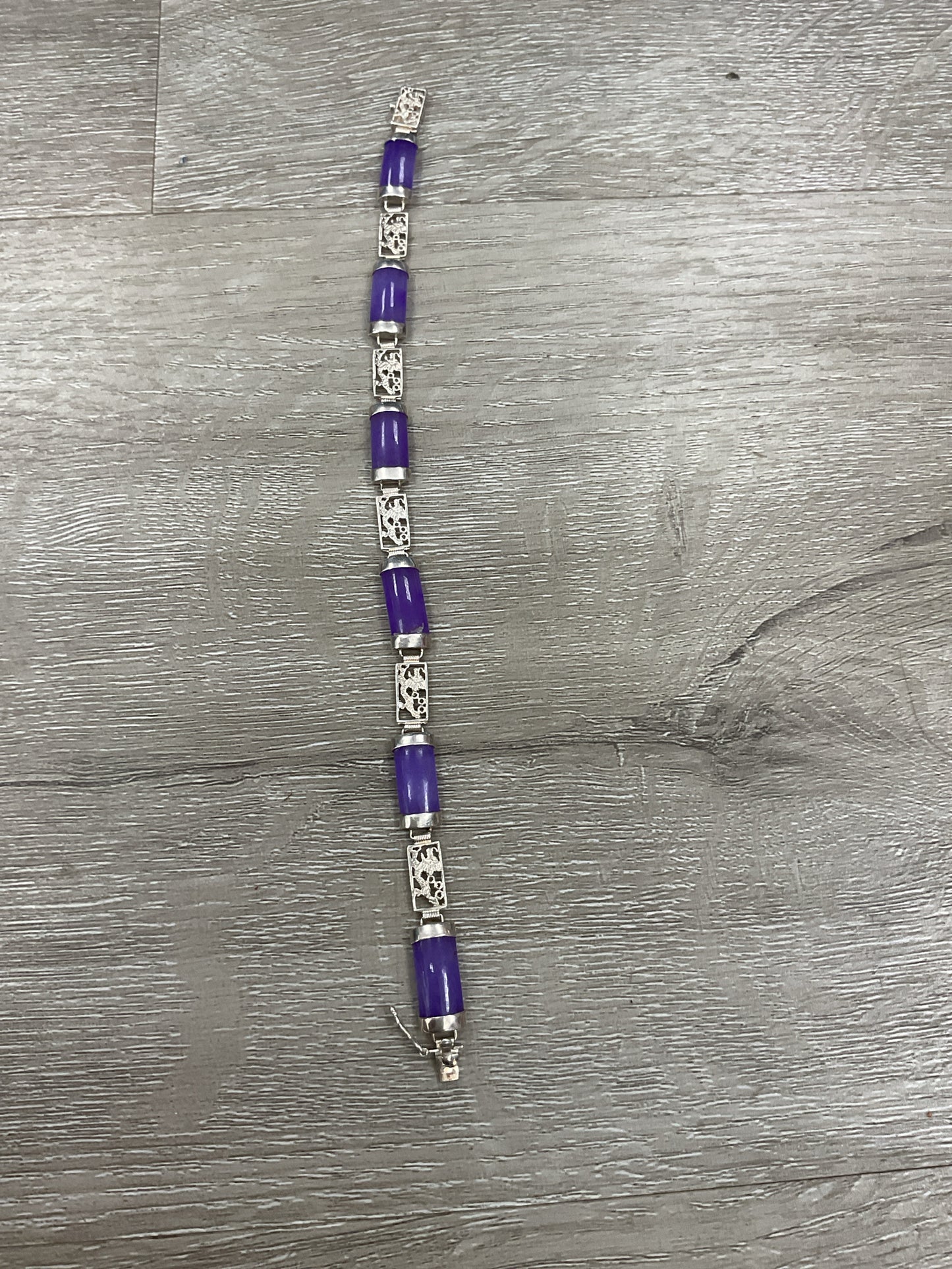 925 Sterling Bracelet purple jade 7.5"