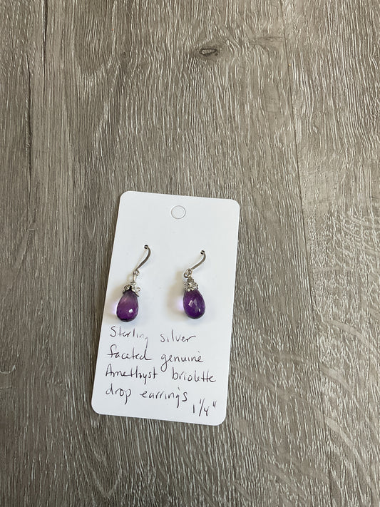 925 Sterling Earrings faceted genuine amethyst dangle
