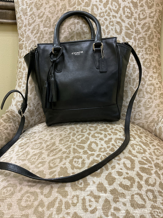 coach Purse black leather 2 way crossbody silver hardwarre & tassels