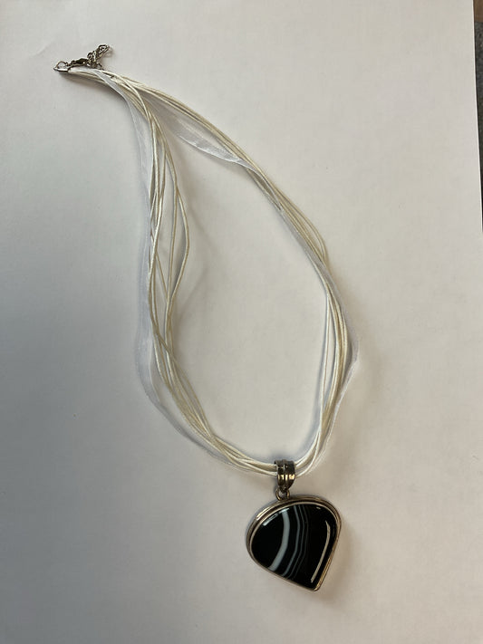 Sterling Silver Pendant with black banded agate