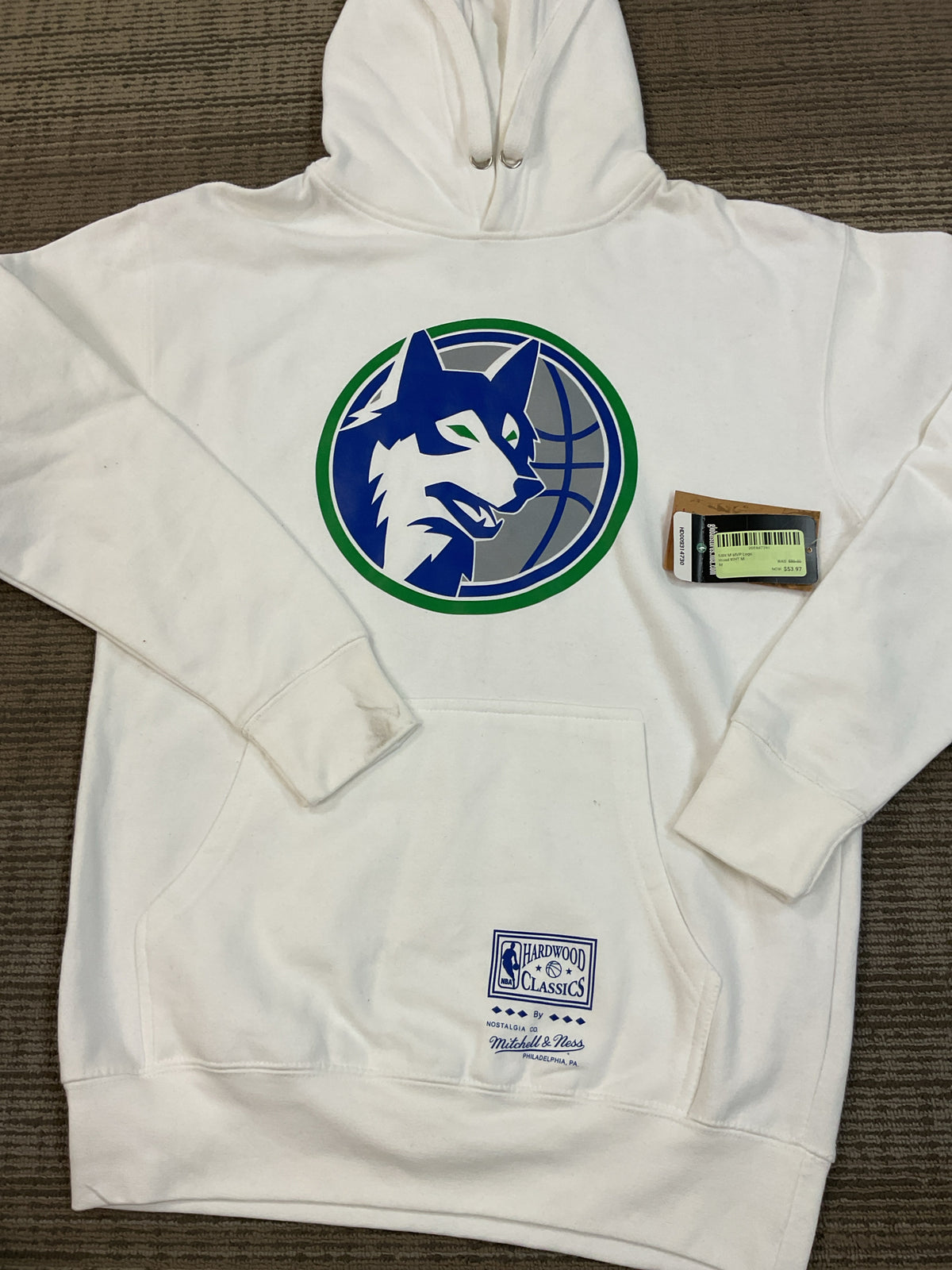 Size M Mitchell White Sweatshirt Men's New Timberwolves hoodie defect