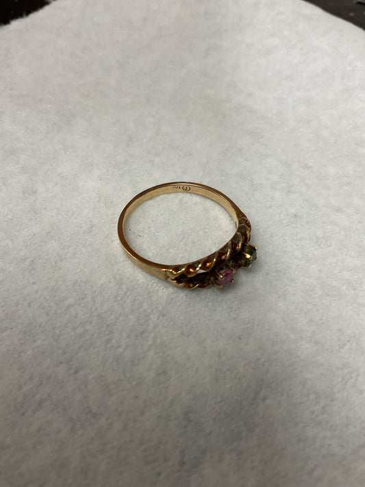 10K Ring rose gold pink and green gems size 9