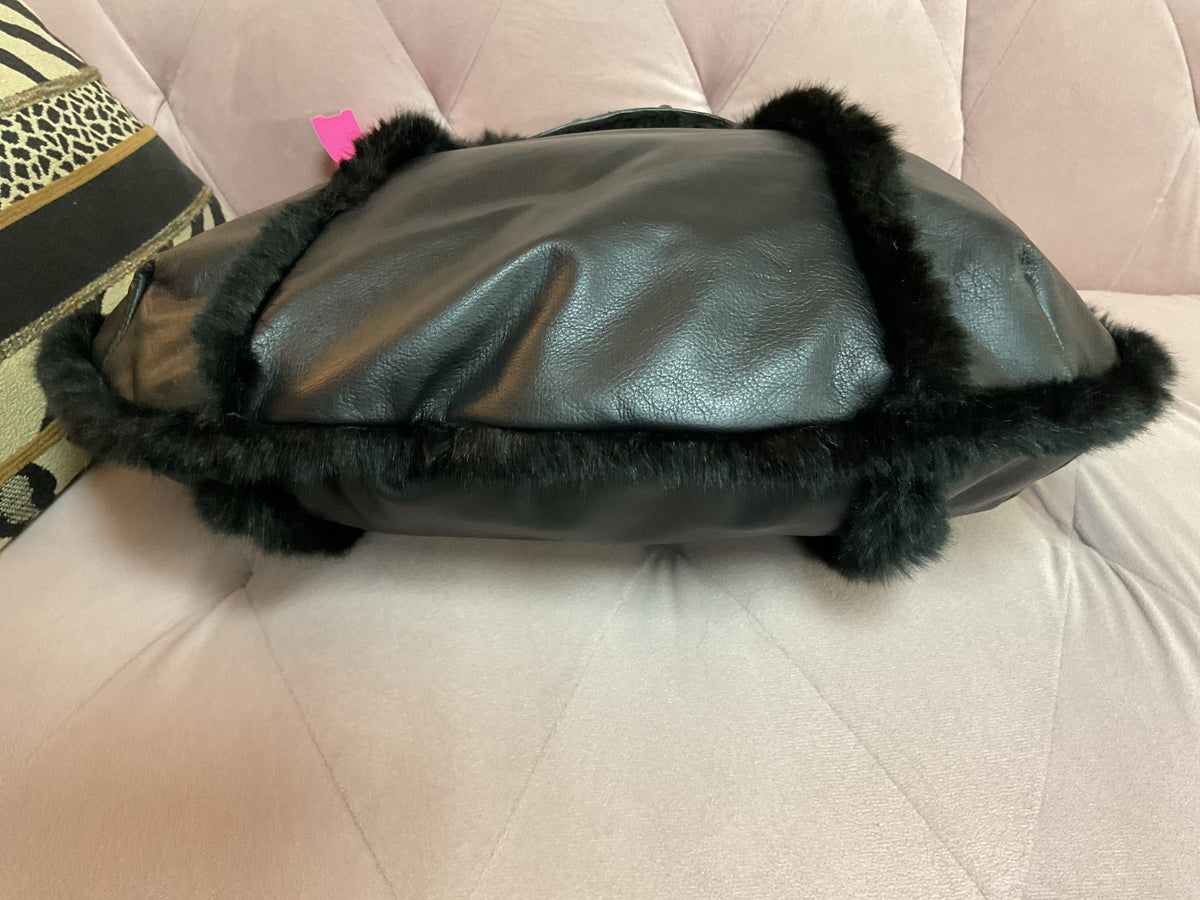 Kenneth Cole Purse NWT convertible large leather fur trim purse