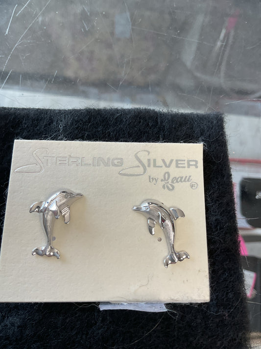 925 Sterling Earrings dolphin stud new