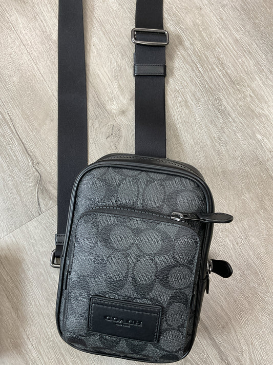 coach Purse CL412 Track Pack 14 Crossbody Sling Bag Signature Canvas Charcoal