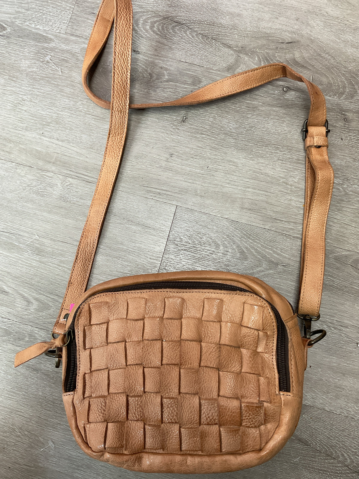 BED STU Purse tan leather crossbody woven design