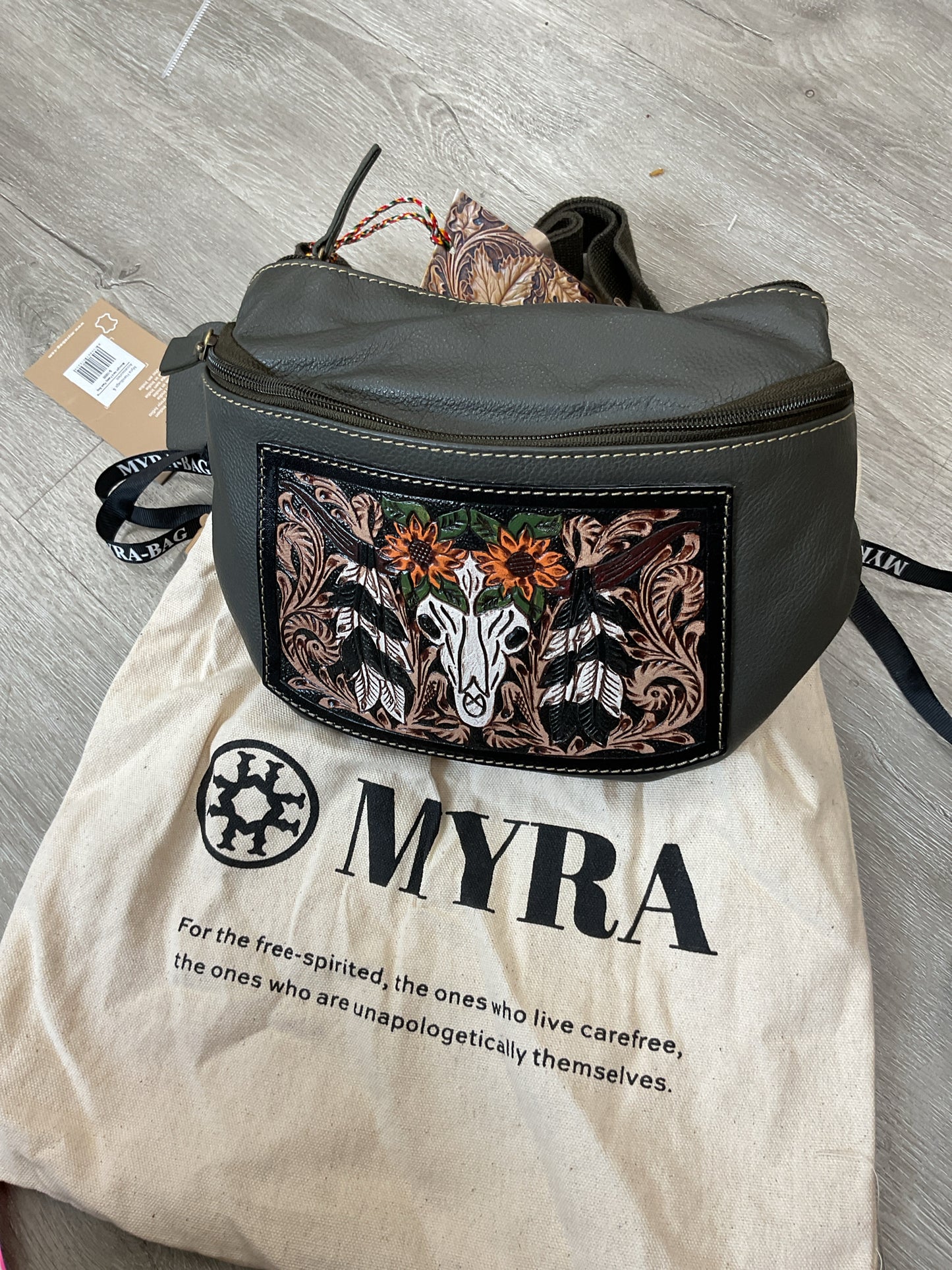 Myra Purse Midnight Herd Fanny Pack Bag NWT steer with sunflower