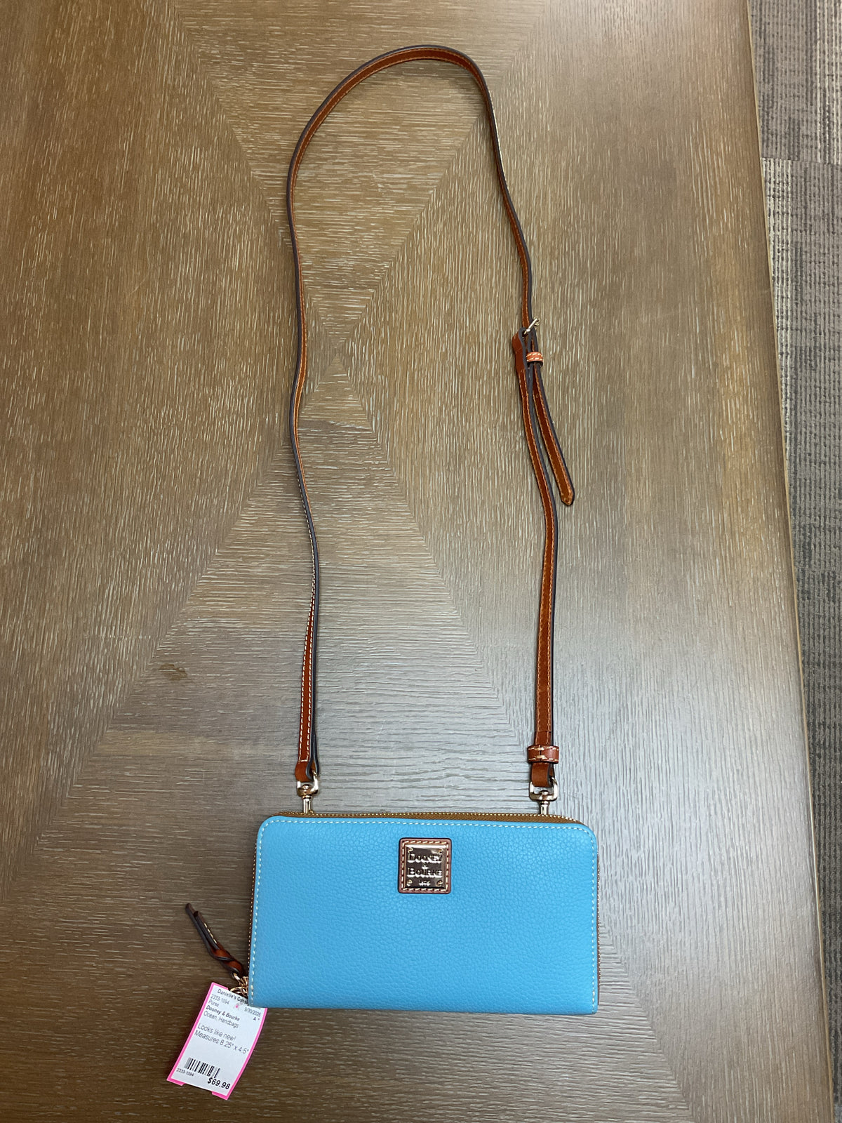 Dooney & Bourke Purse carribean blue pebbled zip around wallet crossbody