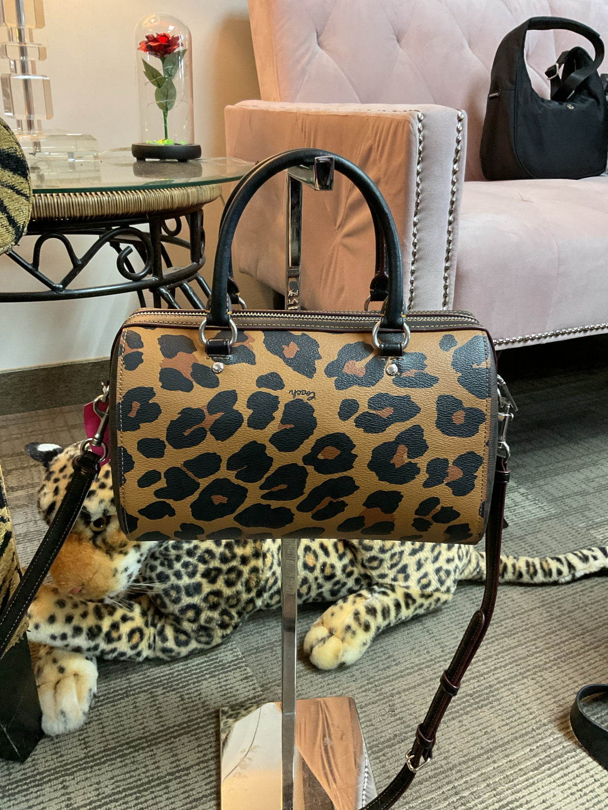 coach Purse CC758 Rowan Satchel In Signature Canvas & Leather With Leopard Print