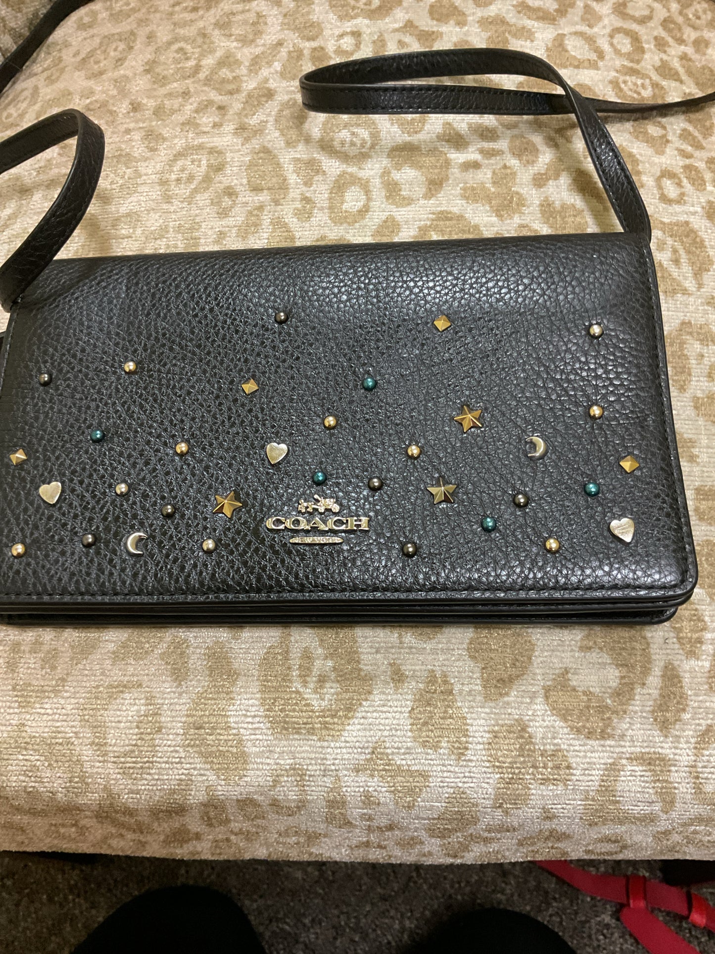 Purse moon & stars studded wallet crossbody flap purse black leather
