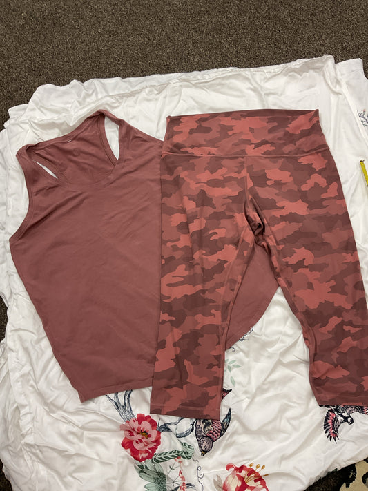 Lululemon Size 16 Mauve Shirt tank & crop leggings camo