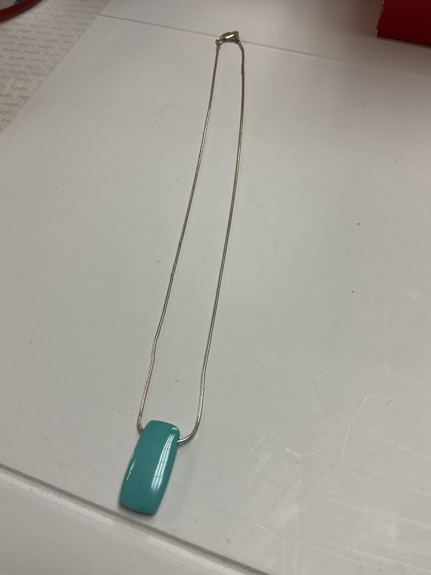 925 Sterling Necklace with sleeping beauty turquoise stone 16" chain