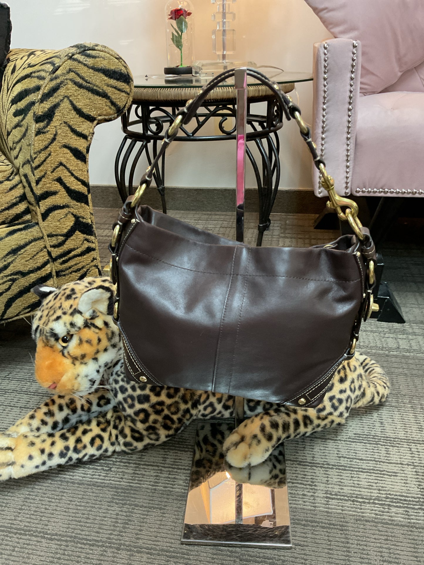 coach Purse Carly Y2K Brown Leather Shoulder Bag #10615 brass Hardware