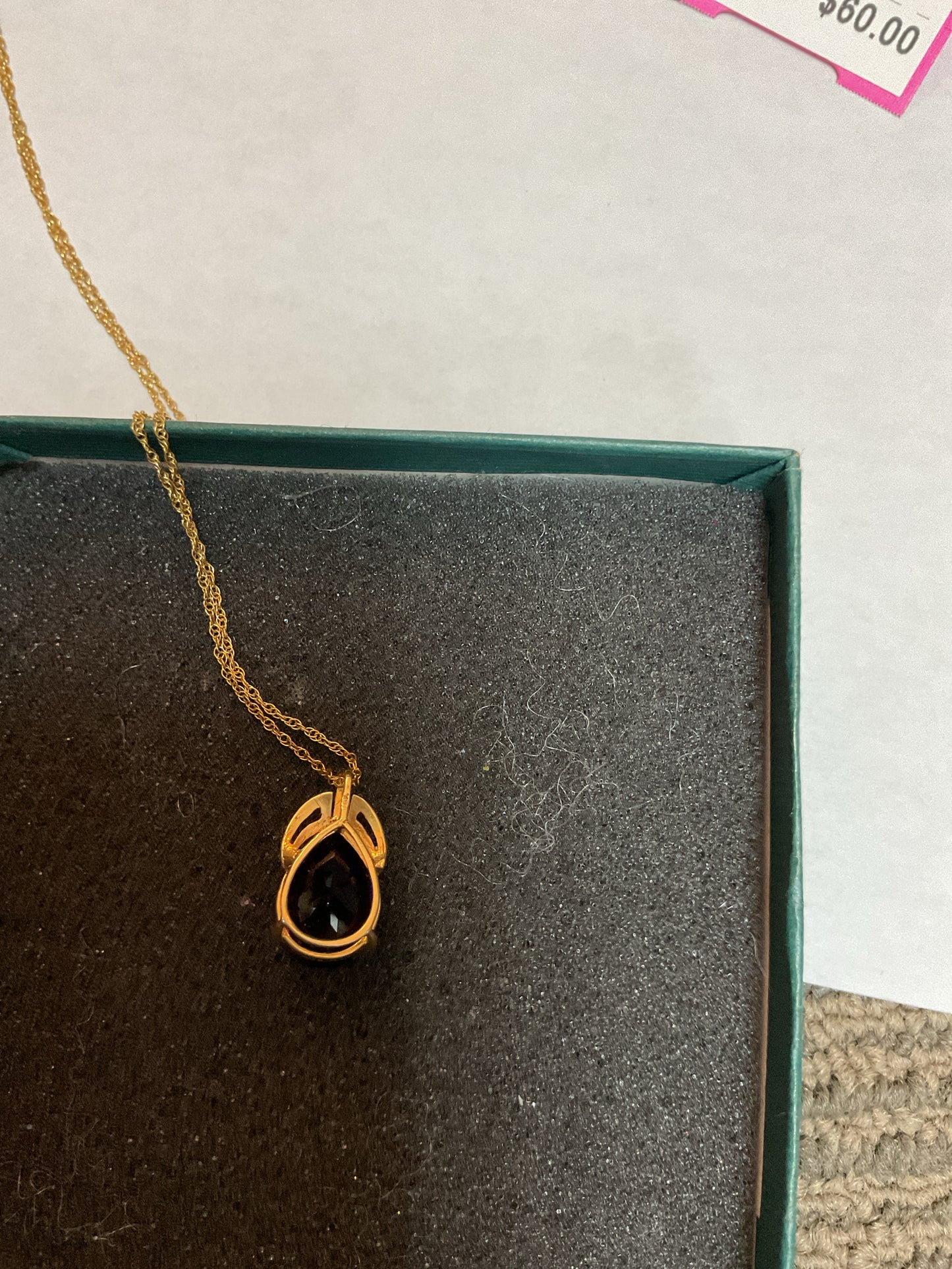 10K Necklace pendant with purple stone plated 17" chain