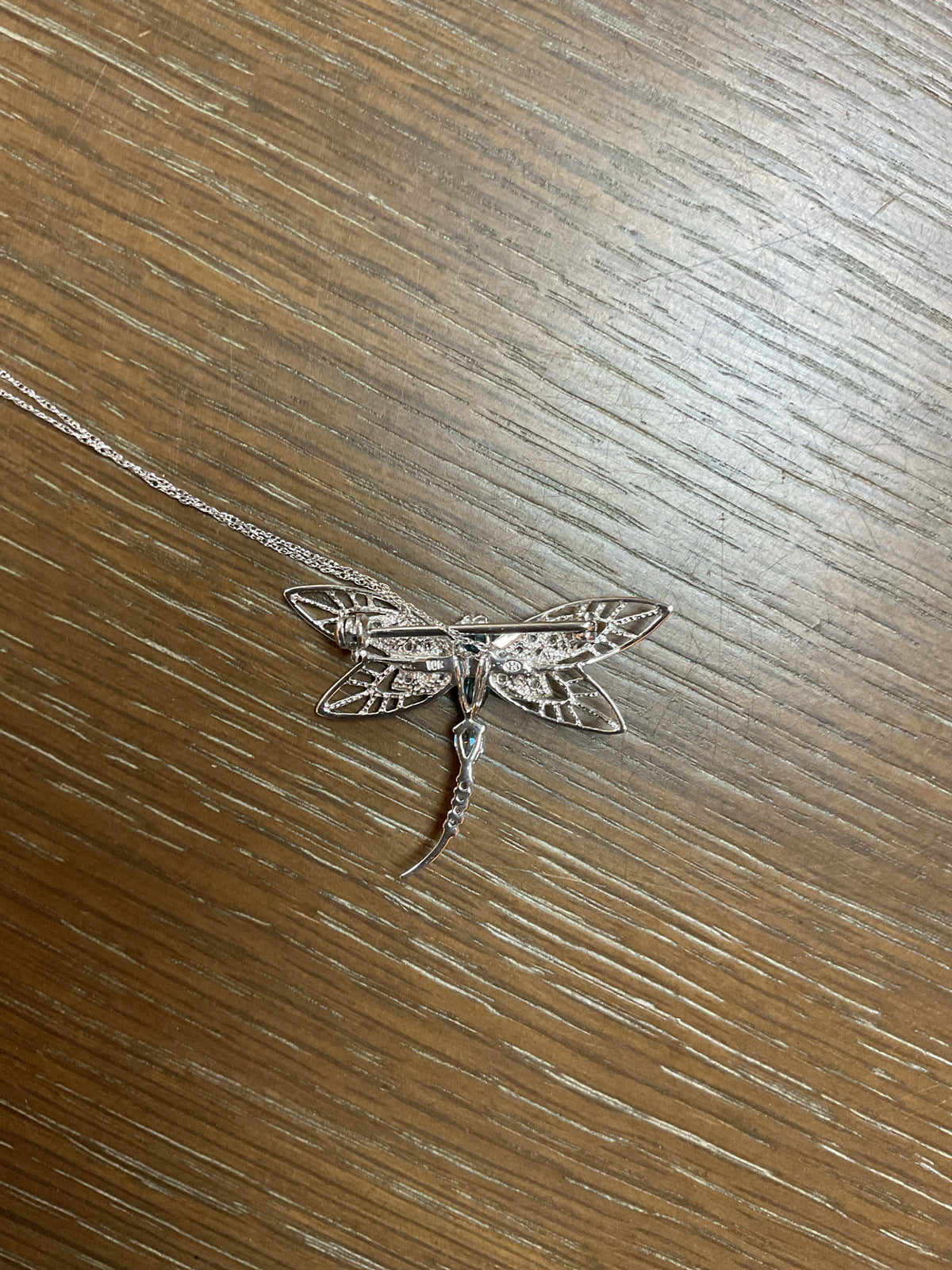 10K Necklace white gold blue topaz dragonfly new pendant & chain