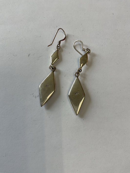 Earrings sterling dangle with diamond blue mother of pearl