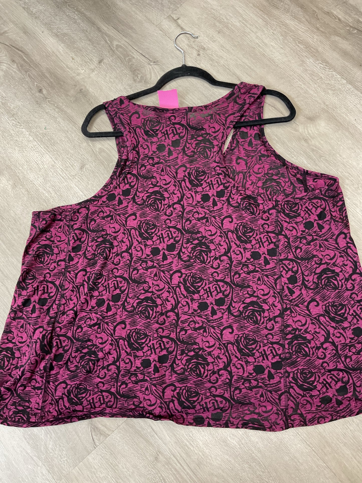 Harley Davidson  Plum Shirt Tank top oversized XL black ghost skull & roses