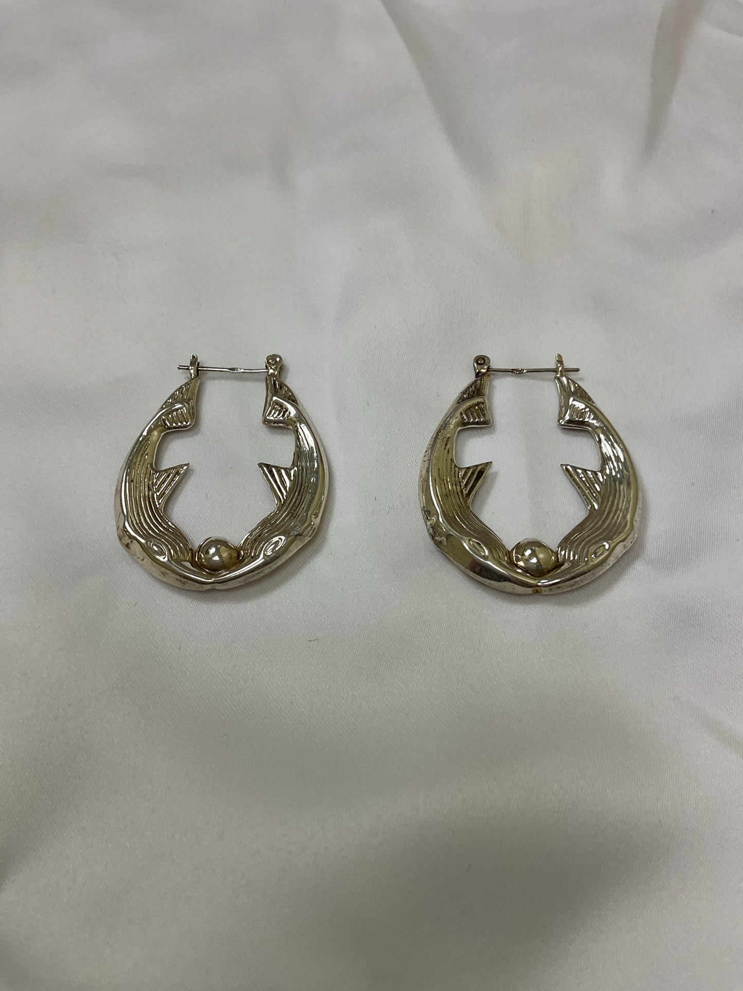 Sterling Silver Earrings double dolphin hoops
