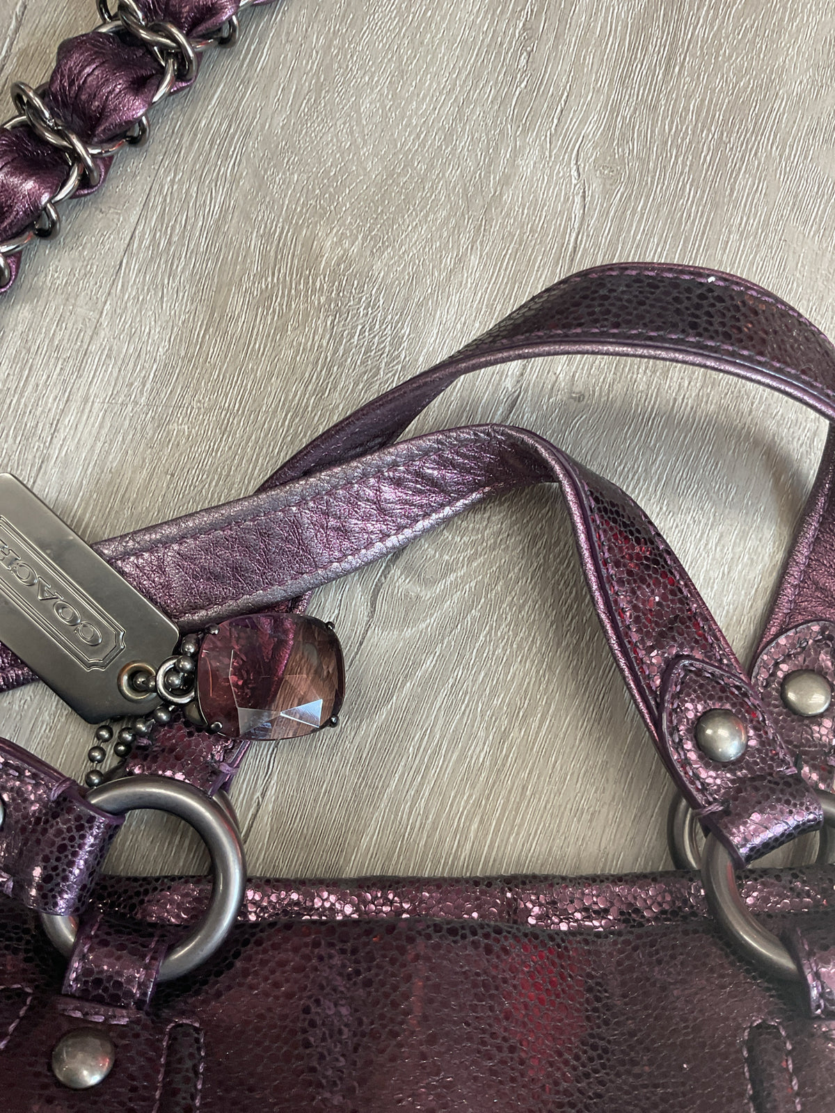 coach Purse Vintage 14421 MADISON TEXTURED METALLIC PURPLE LG CLAIRE HANDBAG