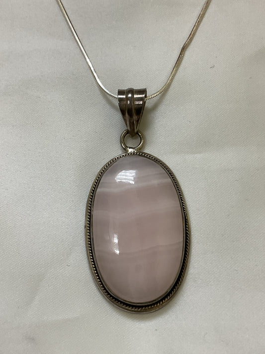 925 Sterling Necklace 18" snake chain & rose quartz pendant