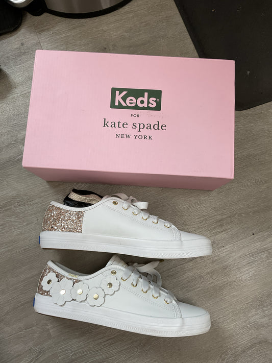 Kate Spade 7 White shoes kickstart glitter & flower sneakers